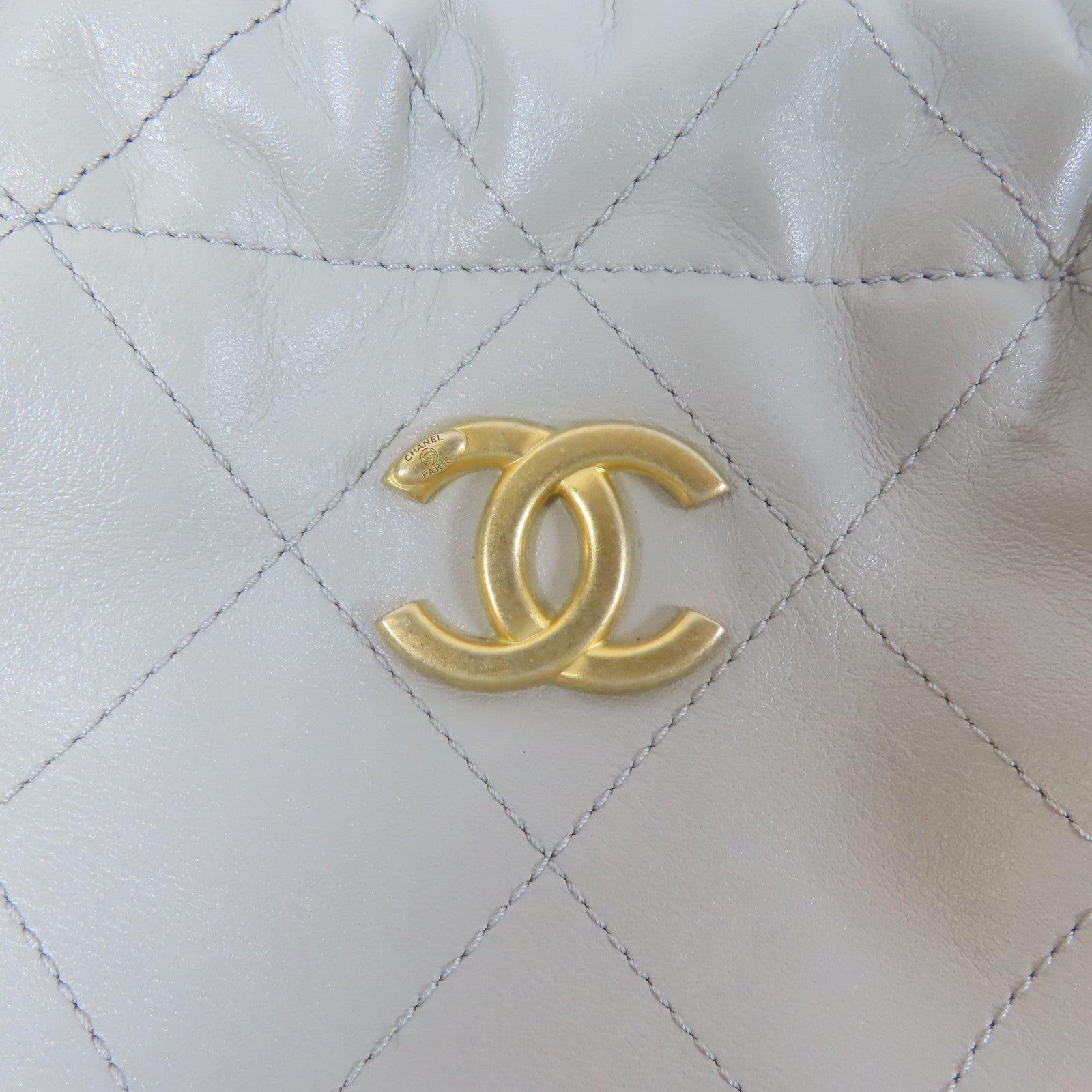 CHANEL 【激減優惠】菱格皮革Bucket Chain Shoulder金扣鏈帶肩背袋灰色