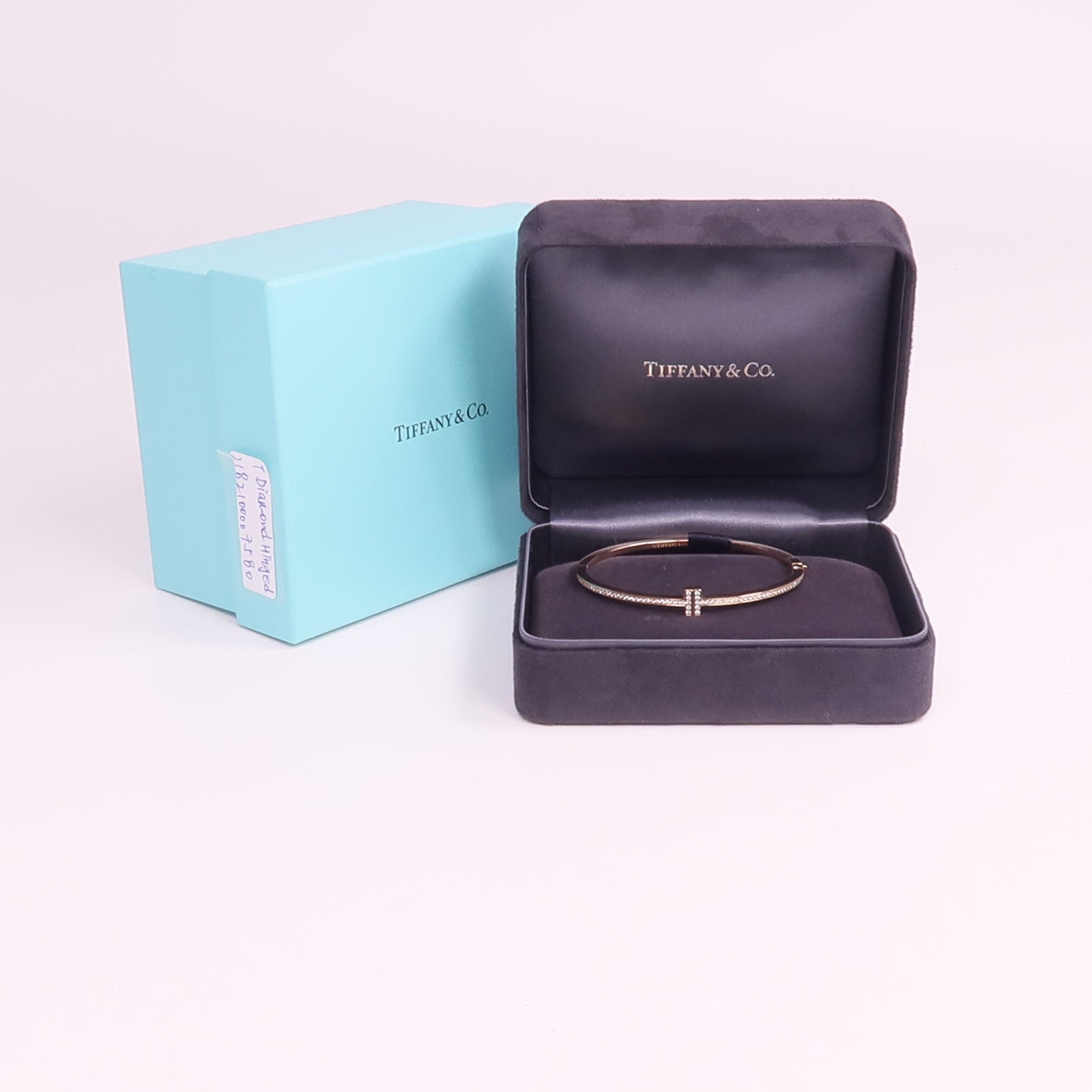 TIFFANY＆CO 18K玫瑰金T Diamond Hinged Wire Bangle鑽石手鐲