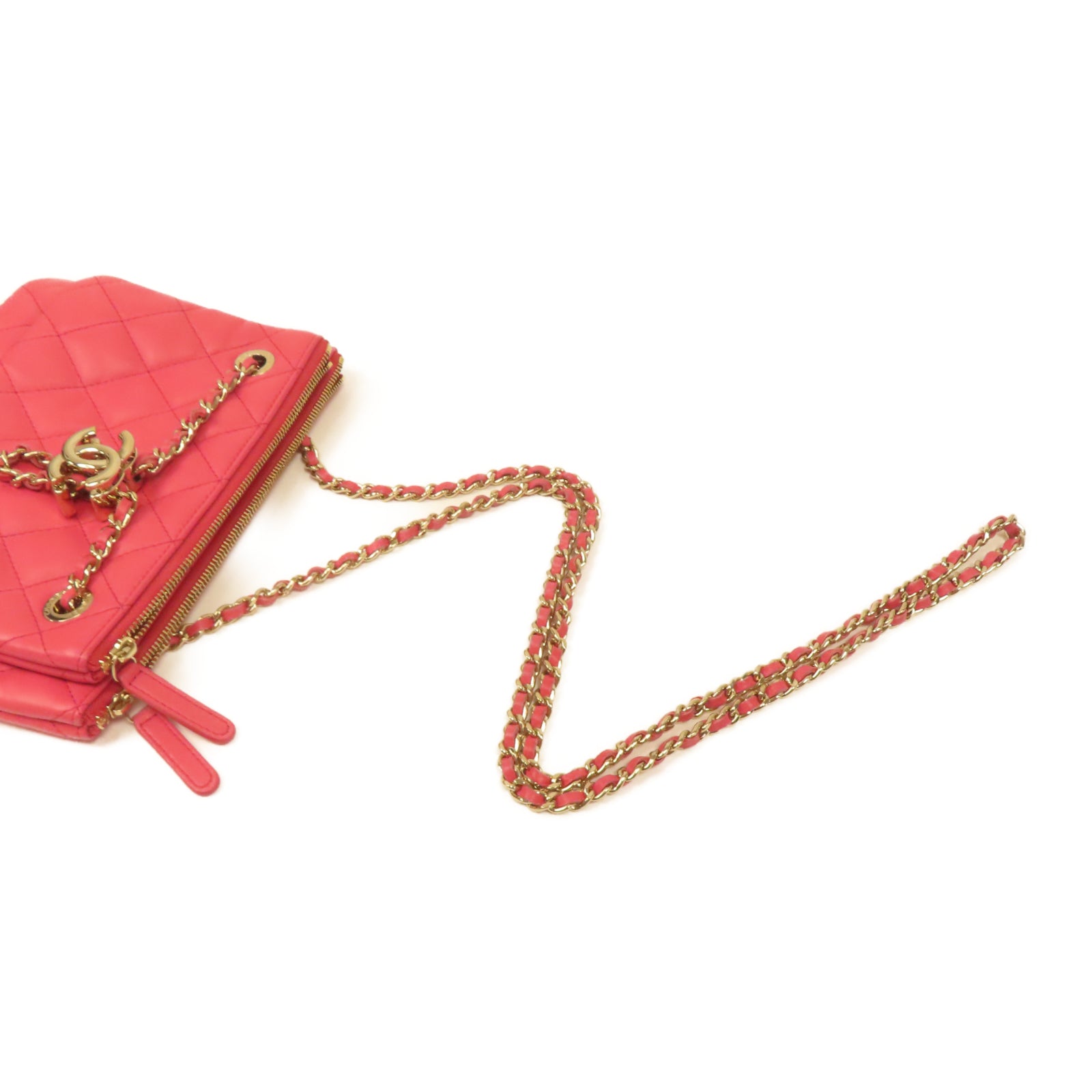 CHANEL 【激減優惠】菱格羊皮皮革Chain Shoulder Bag金扣肩背袋粉紅色