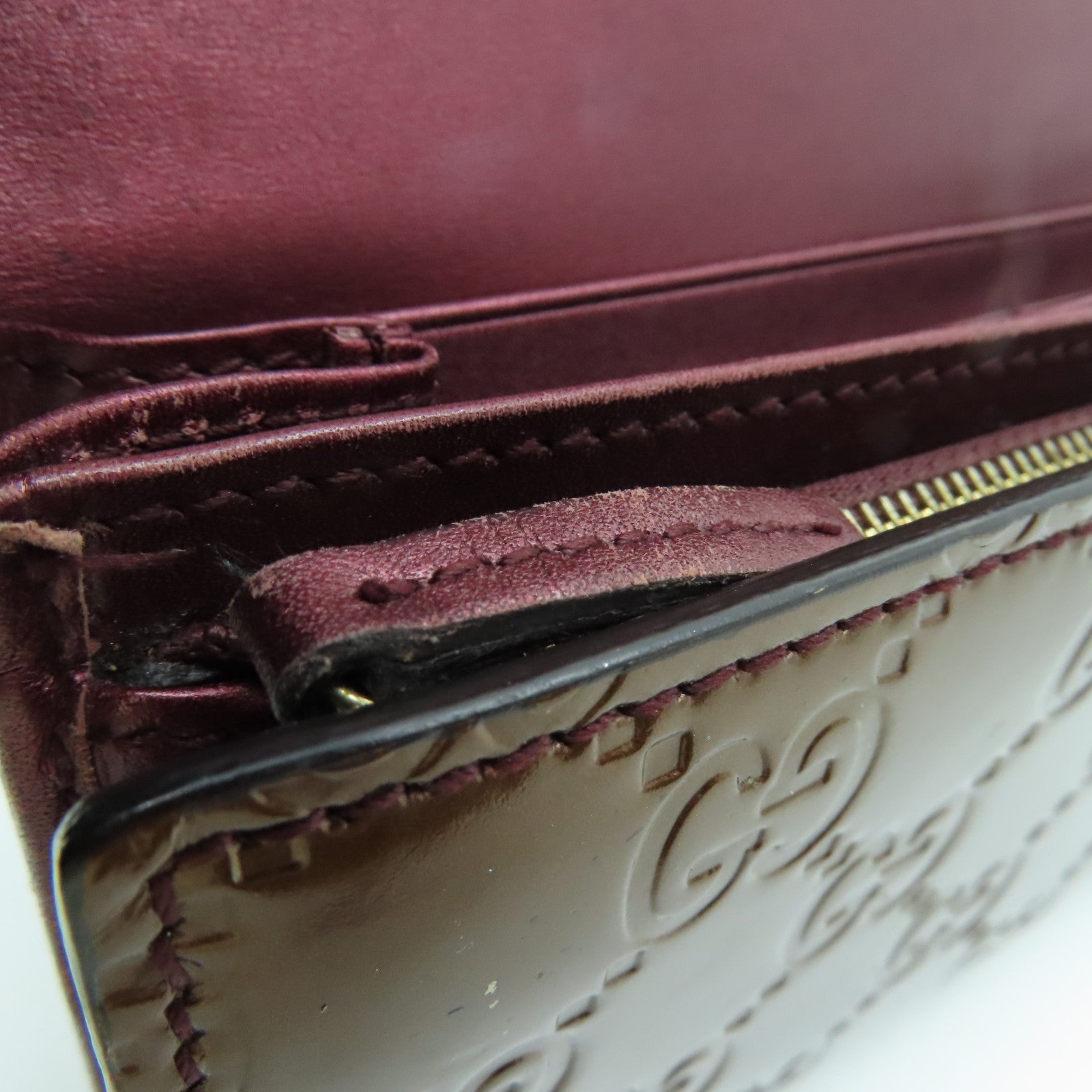 GUCCI patent leather Wallet gold buckle long wallet brown