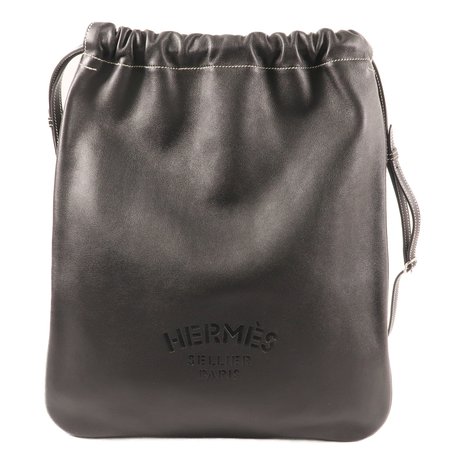 HERMES Evercolor皮革Bridado Backpack銀扣背包Noir