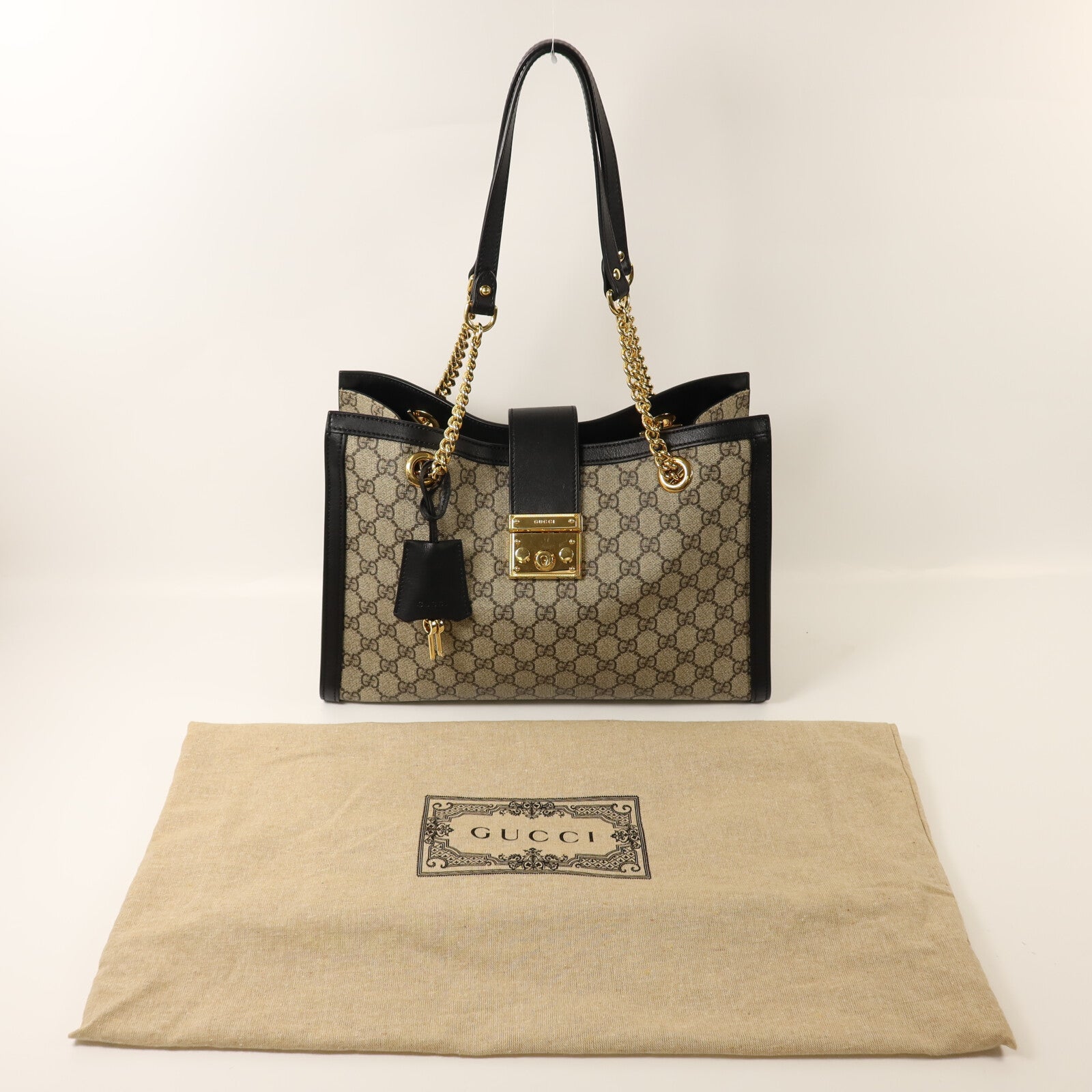 GUCCI 塗層帆布Padlock GG金扣鏈帶肩背袋