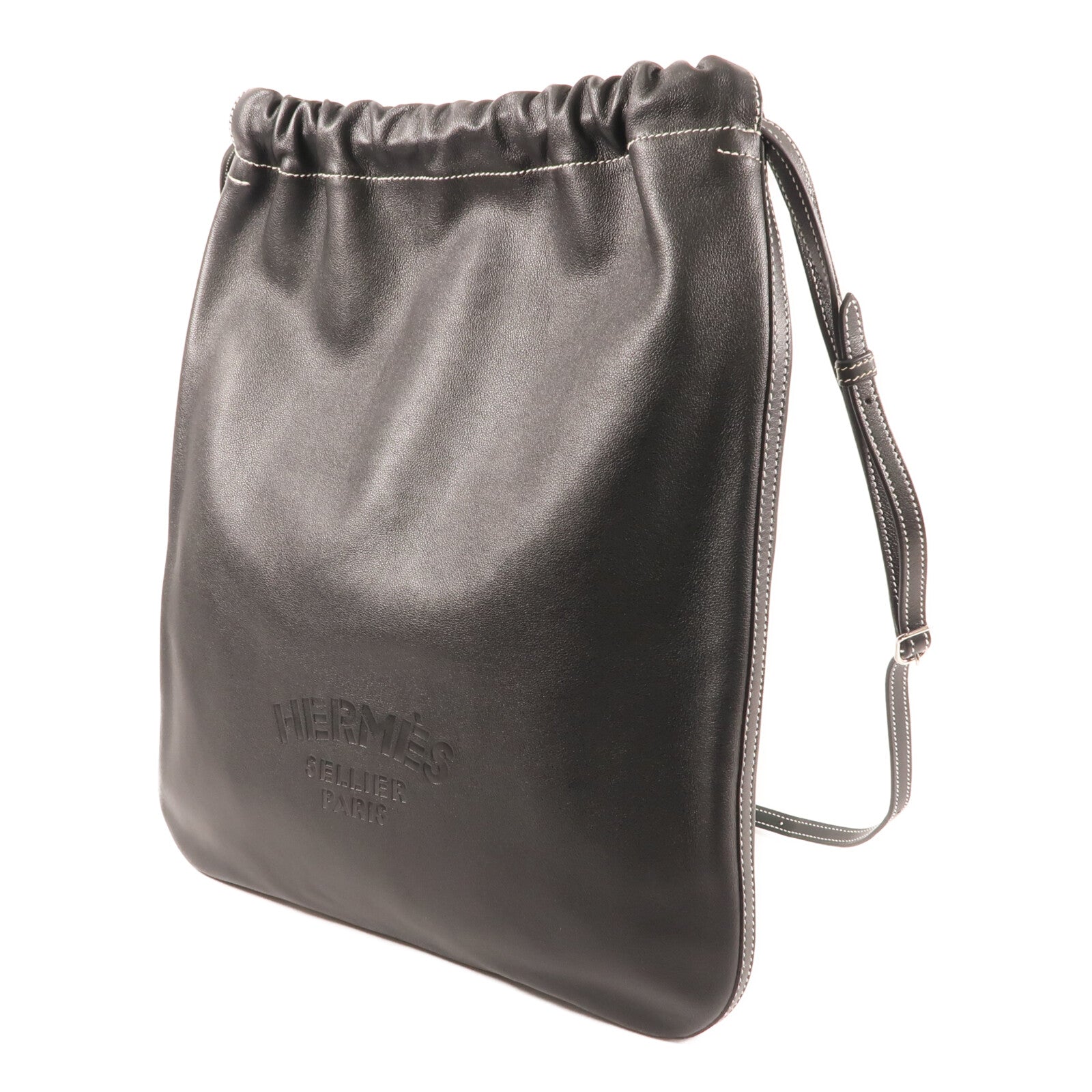 HERMES Evercolor皮革Bridado Backpack銀扣背包Noir