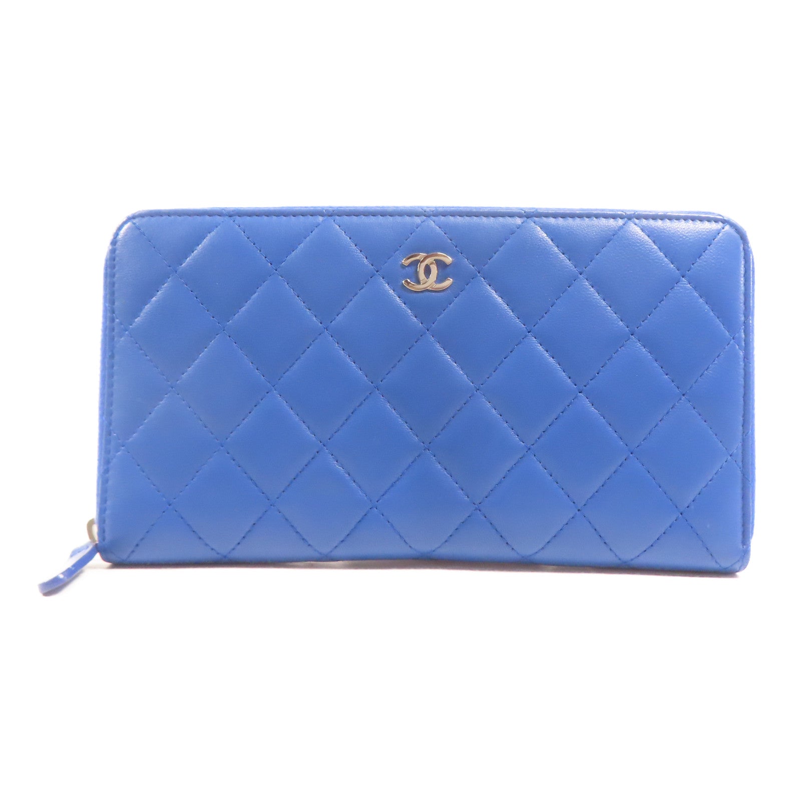 CHANEL CC SHW Large Zip Around Organizer Wallet Lambskin Leather Blue