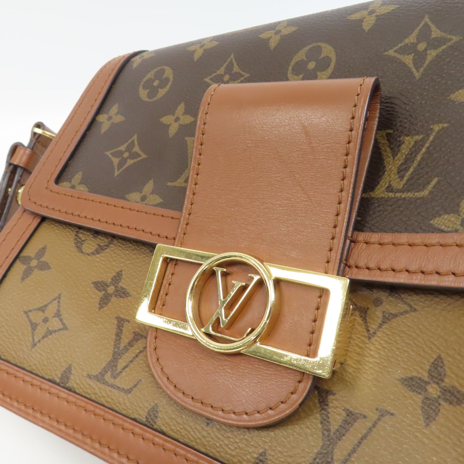 LOUIS VUITTON Monogram Dauphine MM金扣鏈帶肩背袋啡色
