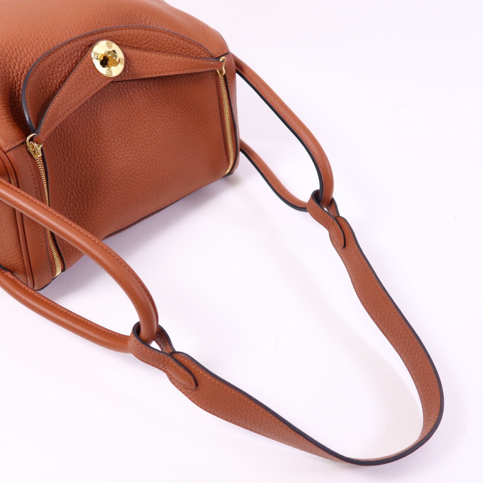 HERMES Clemence皮革Lindy 26金扣手挽肩背兩用袋Cuivre