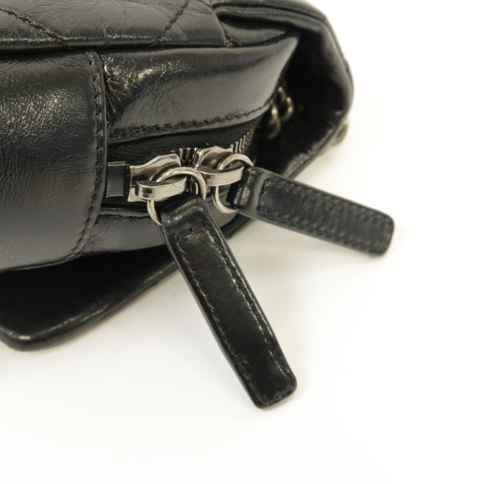 CHANEL 【激減優惠】菱格牛皮皮革Chain Shoulder銀扣鏈帶肩背袋黑色