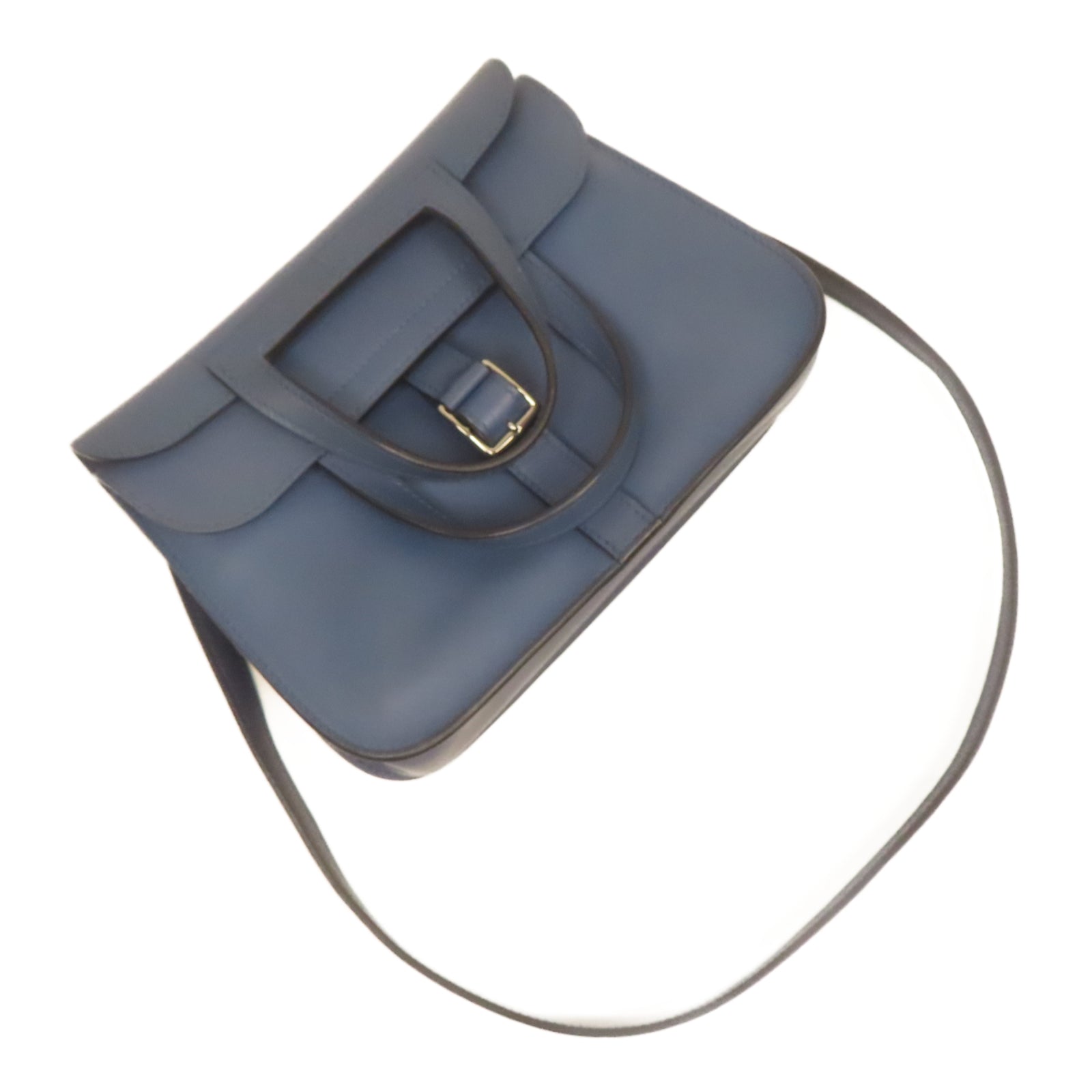 HERMES Swift皮革Mini Halzan Shoulder Bag銀扣肩背袋藍色