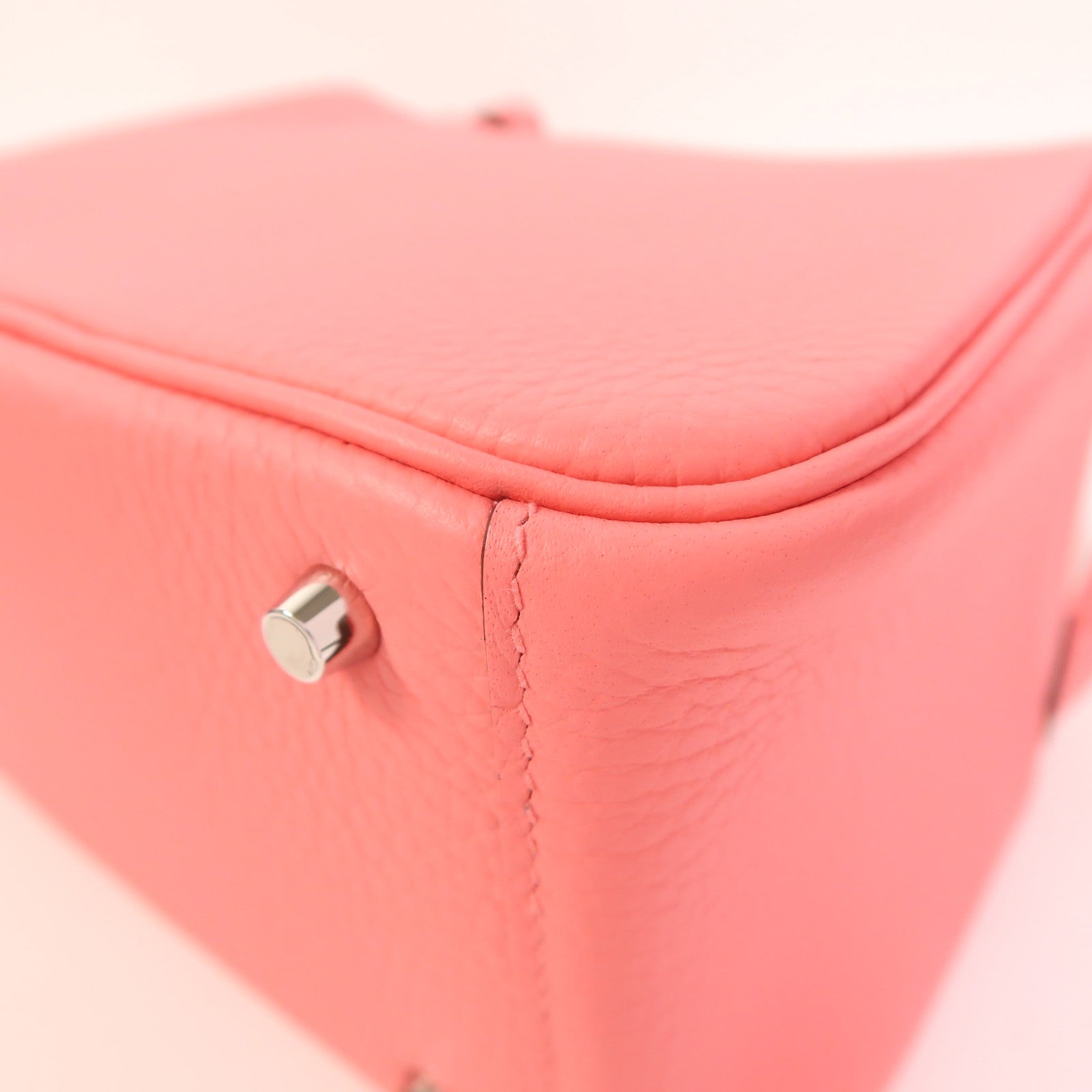 HERMES Clemence皮革Mini Lindy銀扣手挽肩背兩用袋Rose Azalee