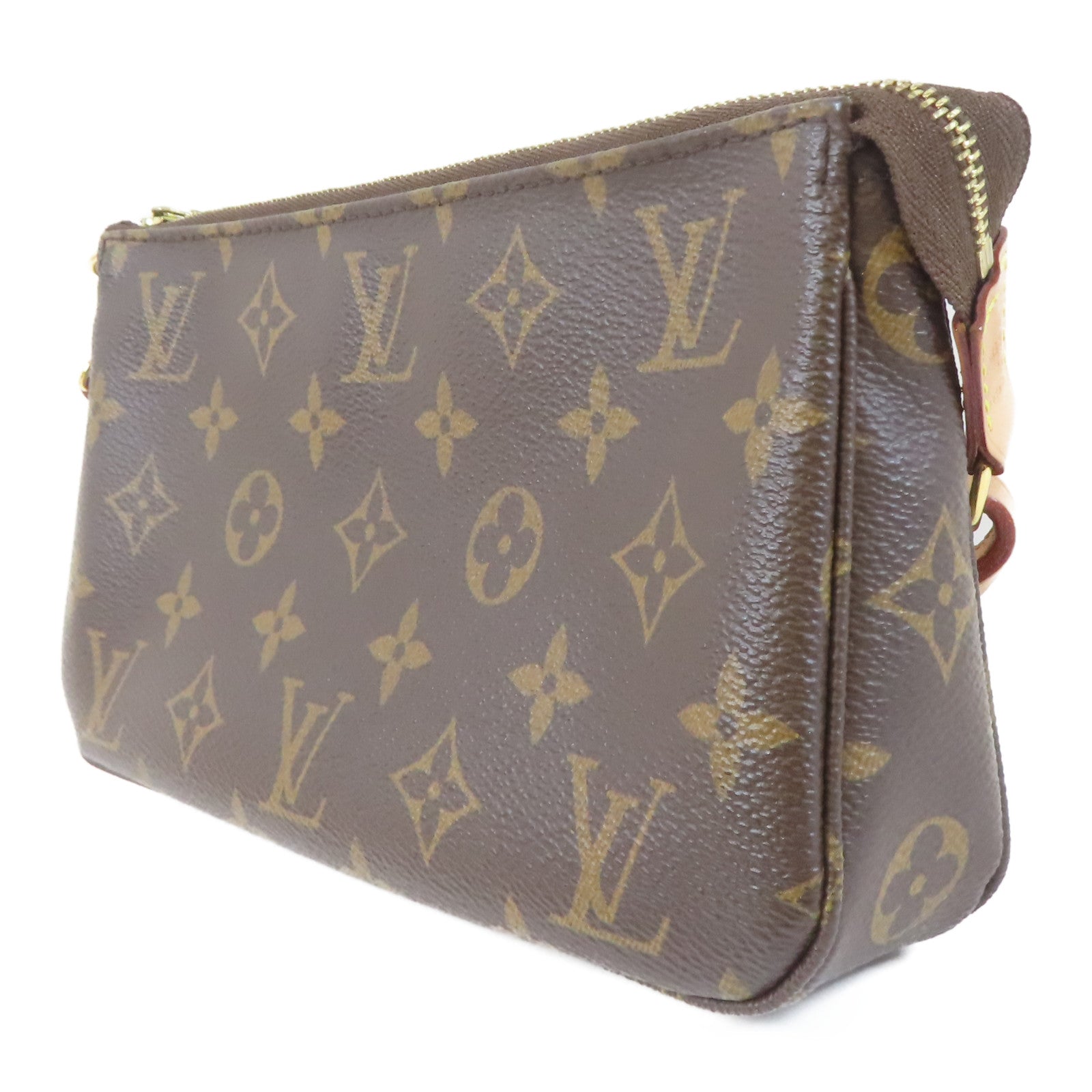 LOUIS VUITTON Monogram Pochette Accessories金扣肩背袋啡色