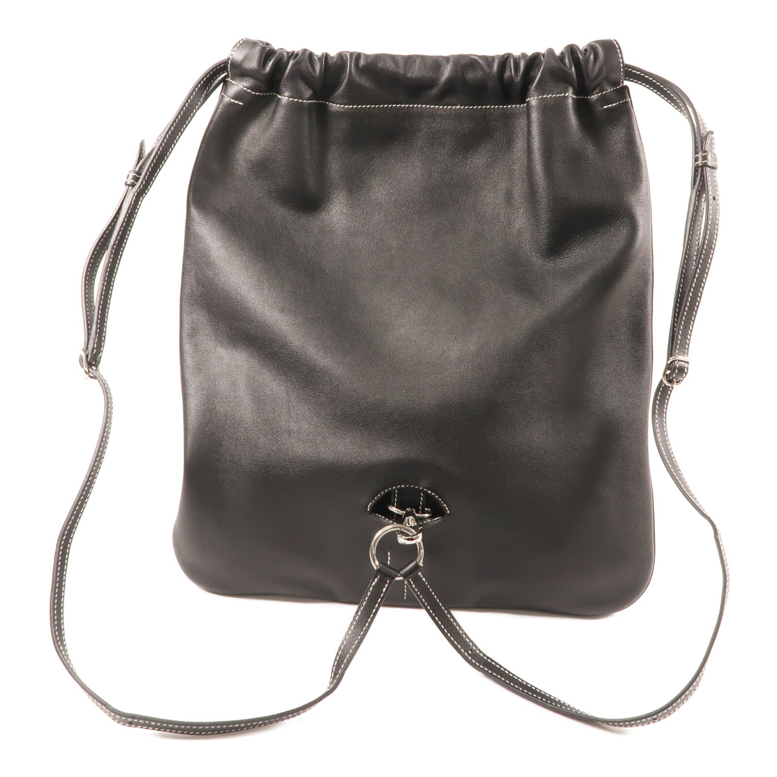 HERMES Evercolor皮革Bridado Backpack銀扣背包Noir