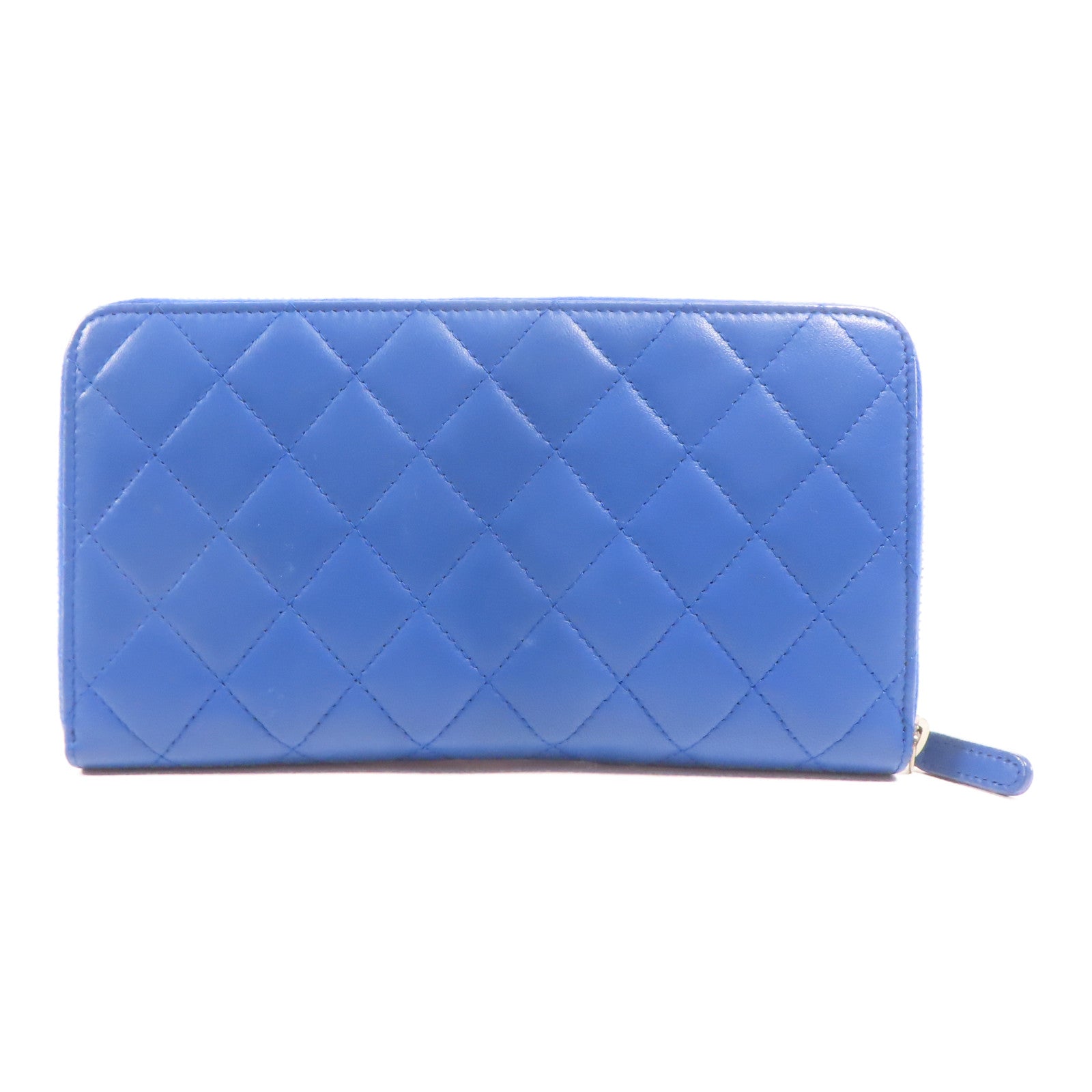 CHANEL CC SHW Large Zip Around Organizer Wallet Lambskin Leather Blue
