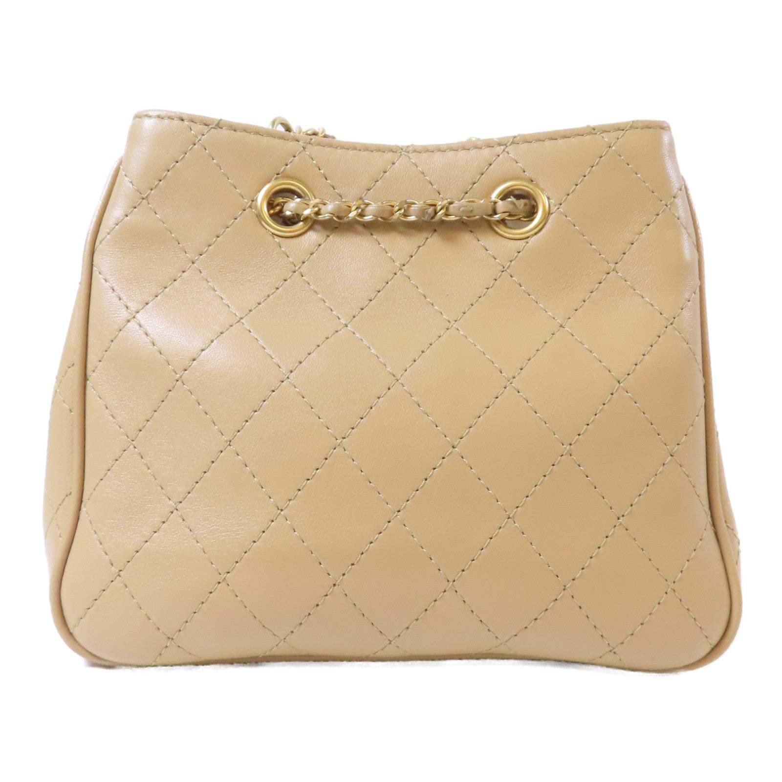 CHANEL 菱格牛皮皮革Egyptian Amulet金扣鏈帶肩背袋米色
