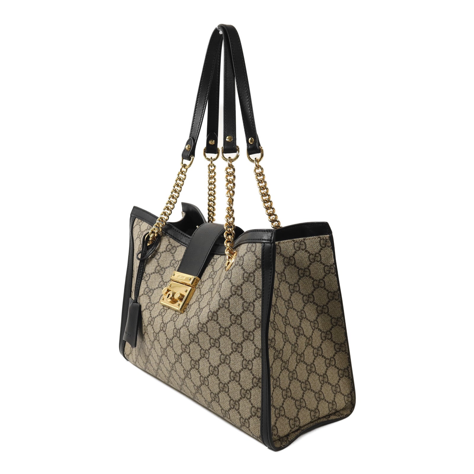 GUCCI 塗層帆布Padlock GG金扣鏈帶肩背袋