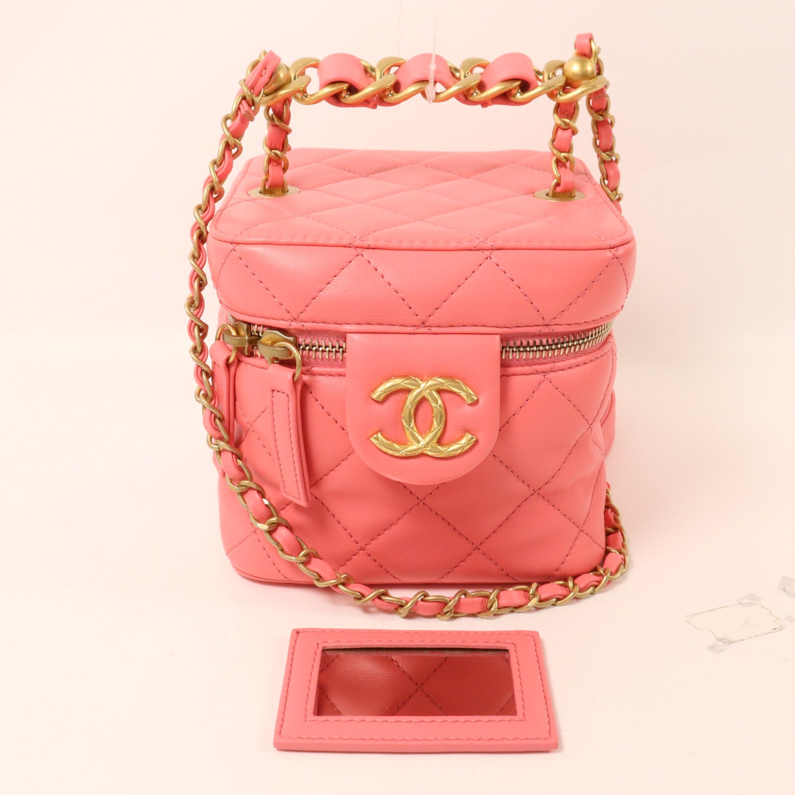 CHANEL 羊皮皮革Vanity Case鏈帶手挽肩背兩用袋