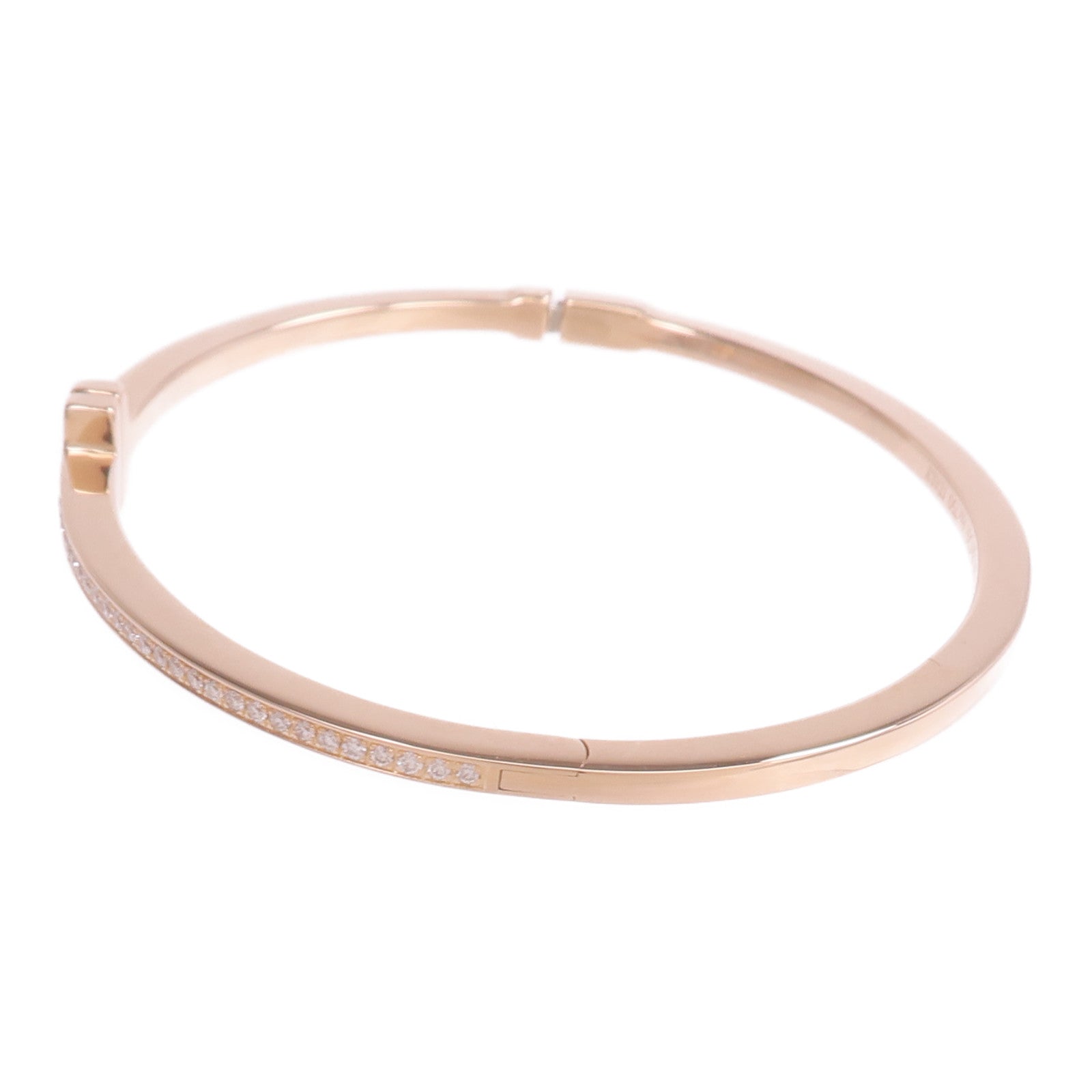 TIFFANY＆CO 18K玫瑰金T Diamond Hinged Wire Bangle鑽石手鐲