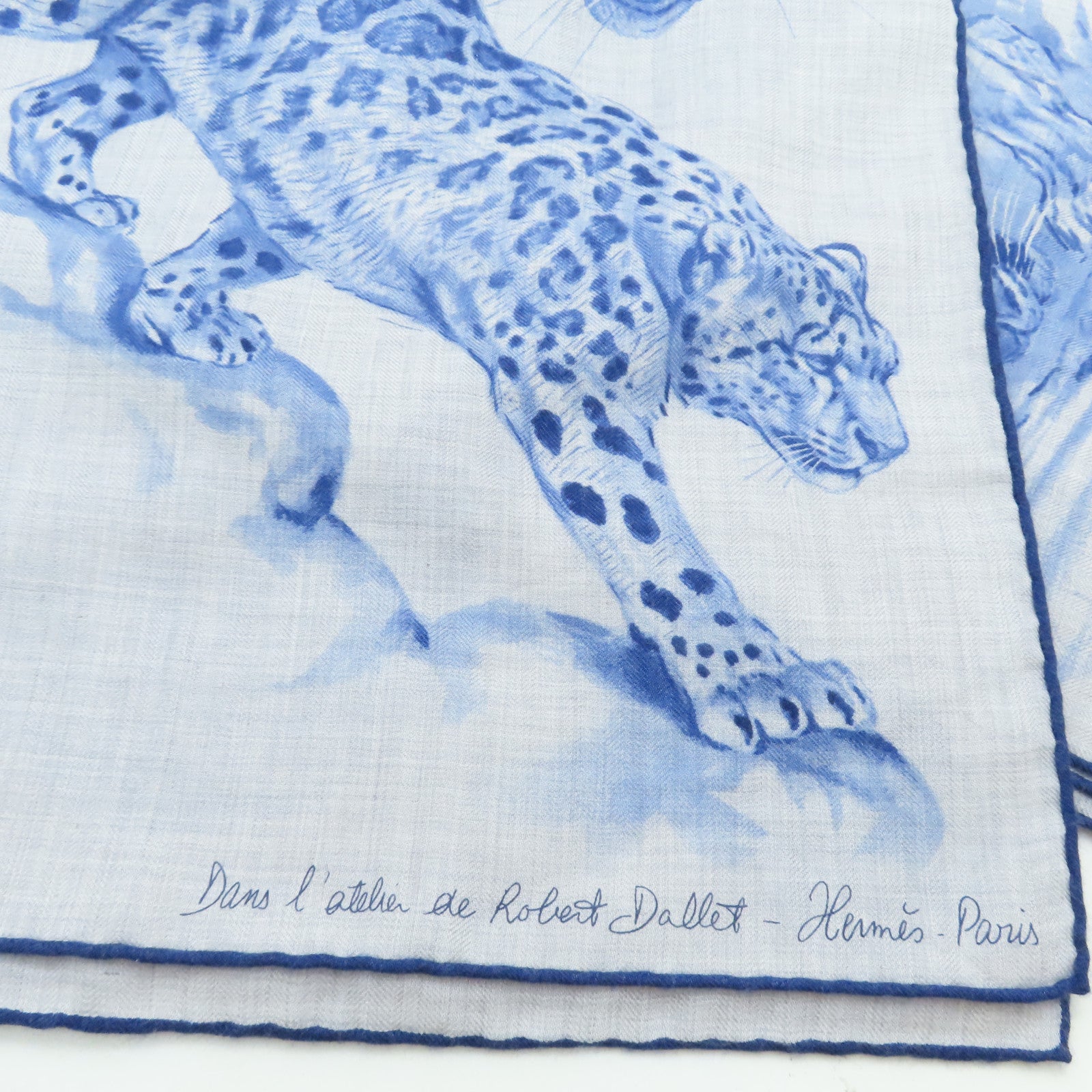HERMES Cashmere/絲質 Scarf圍巾藍色/灰色
