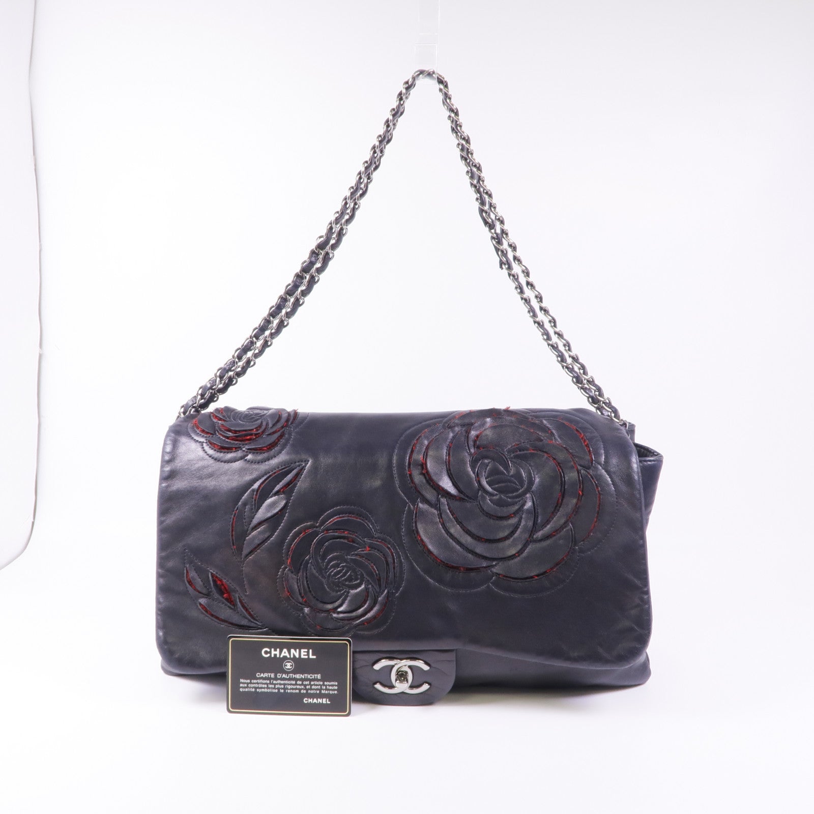 CHANEL 羊皮皮革Chain Shoulder銀扣鏈帶肩背袋