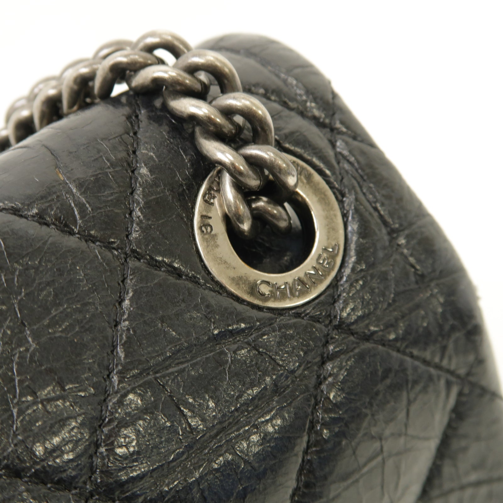 CHANEL 【激減優惠】菱格牛皮皮革Chain Shoulder銀扣鏈帶肩背袋黑色