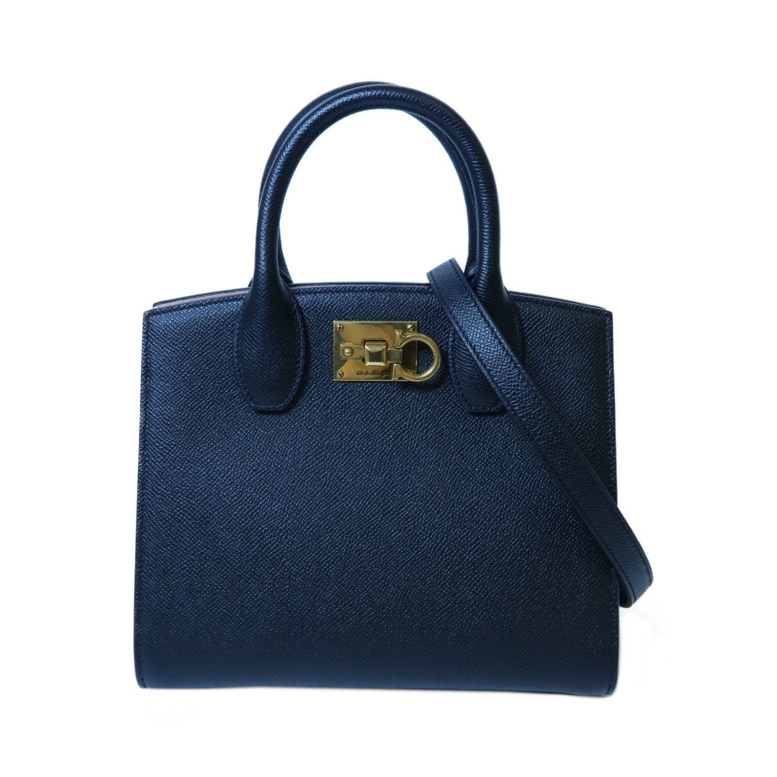 Salvatore Ferragamo 牛皮皮革Shoulder Bag金扣手挽肩背兩用袋黑色