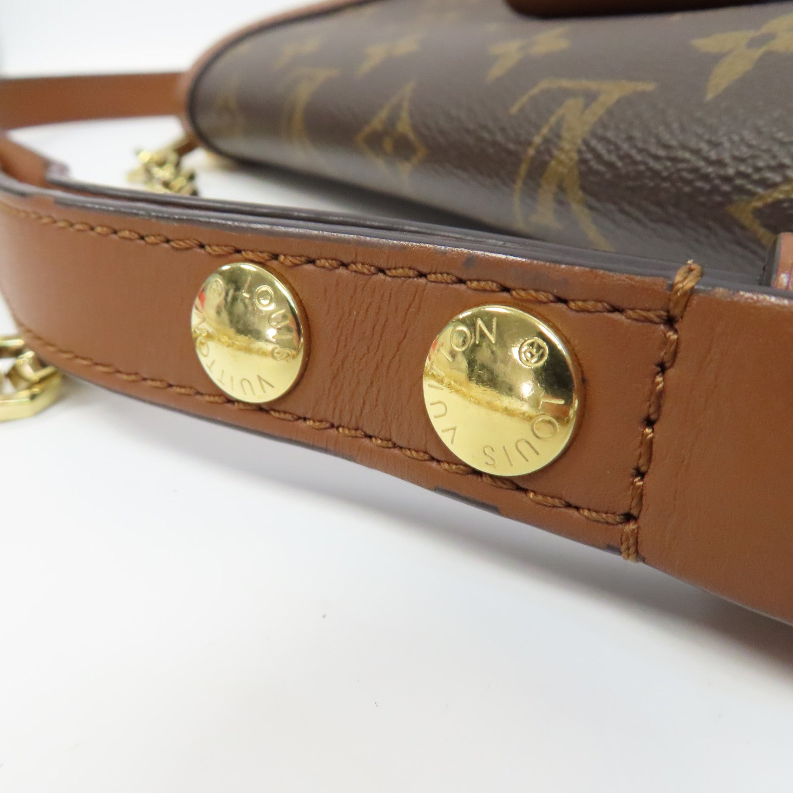 LOUIS VUITTON Monogram Dauphine MM金扣鏈帶肩背袋啡色