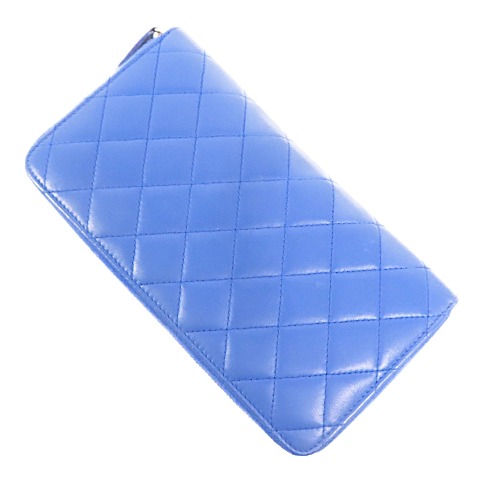 CHANEL CC SHW Large Zip Around Organizer Wallet Lambskin Leather Blue