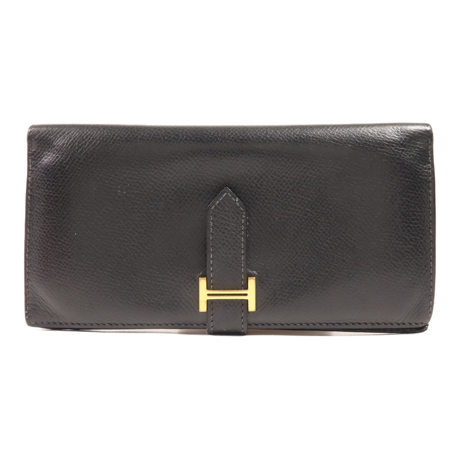 HERMES Epsom皮革Bearn Wallet金扣長錢包Noir