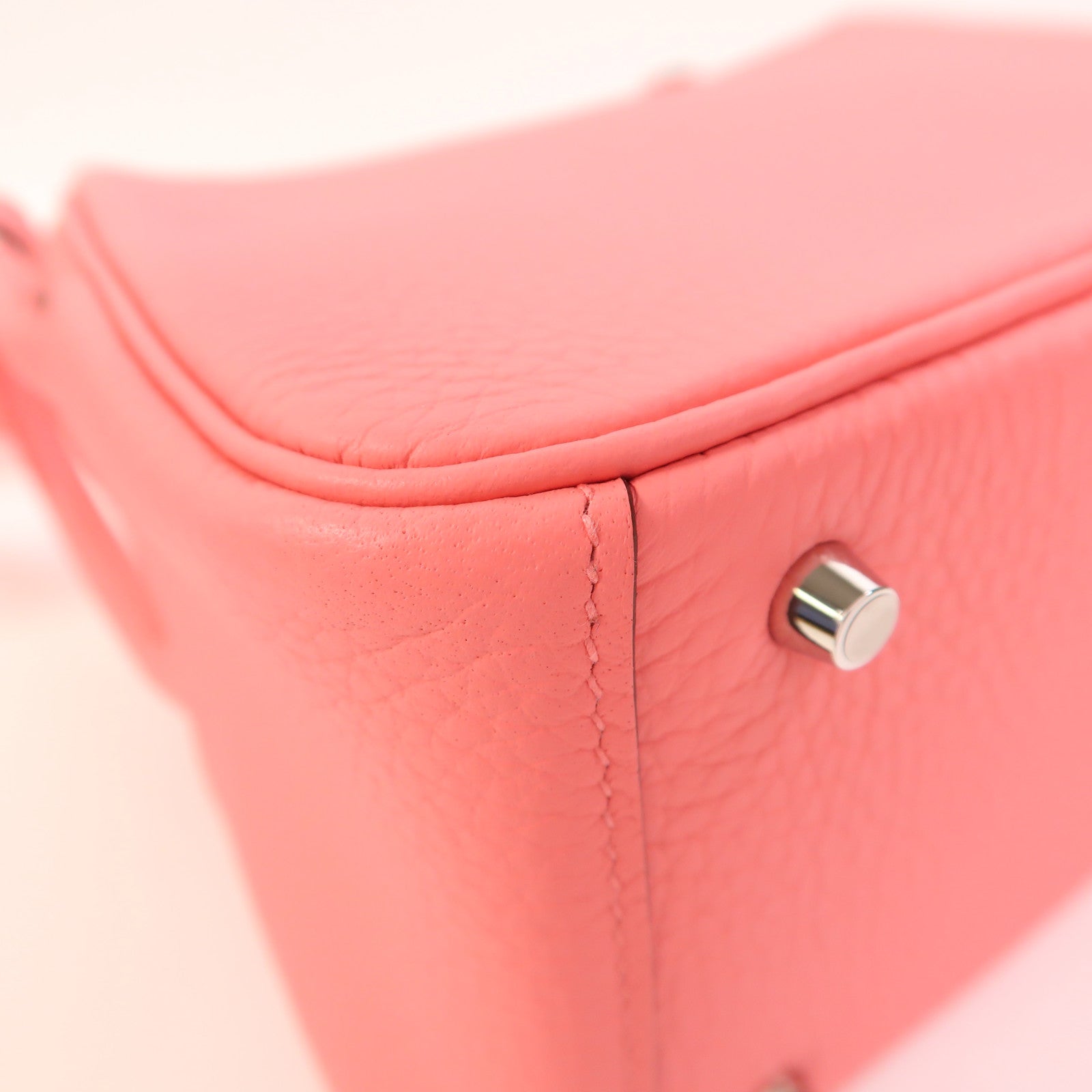 HERMES Clemence皮革Mini Lindy銀扣手挽肩背兩用袋Rose Azalee
