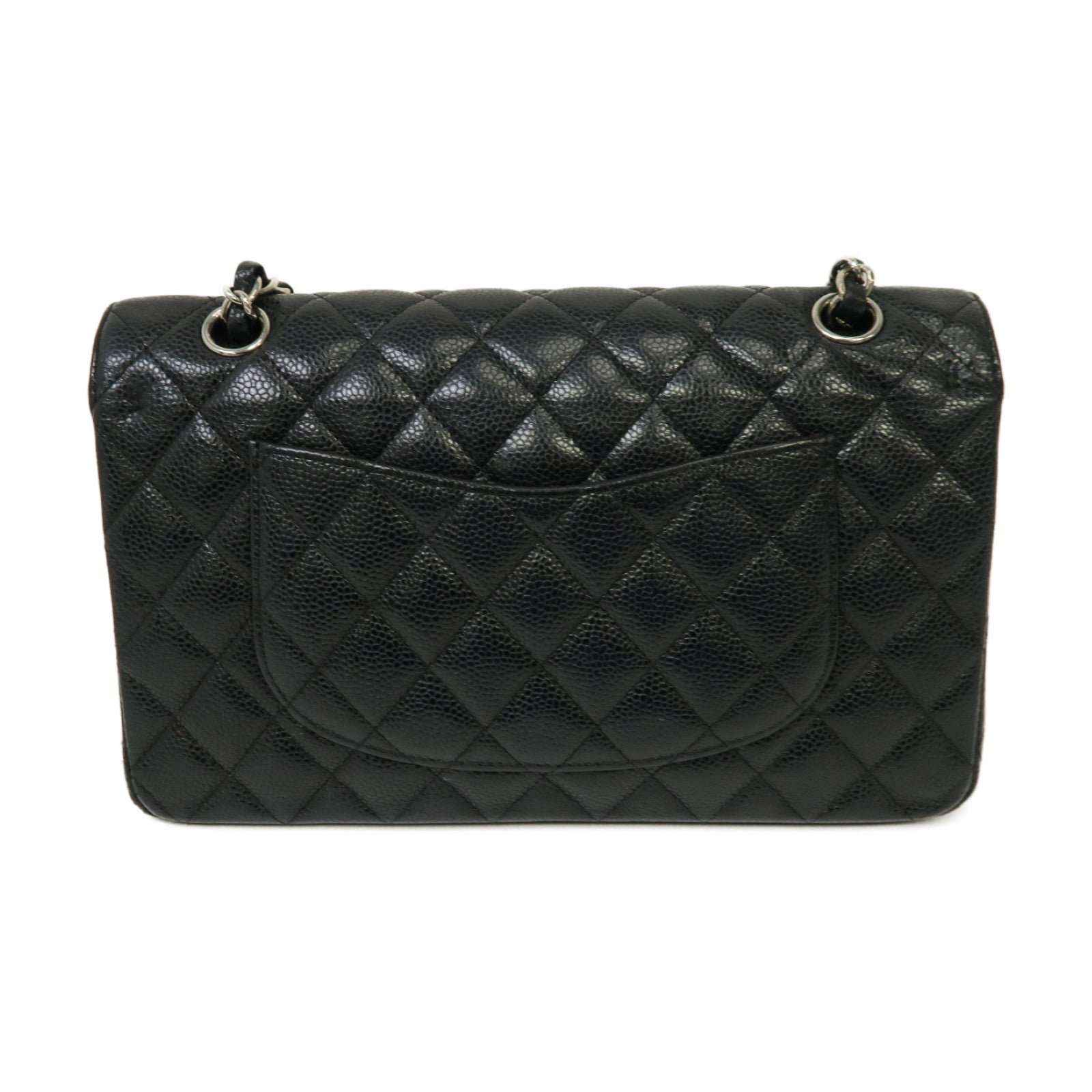 CHANEL 菱格Caviar皮革Classic 25銀扣鏈帶肩背袋黒色