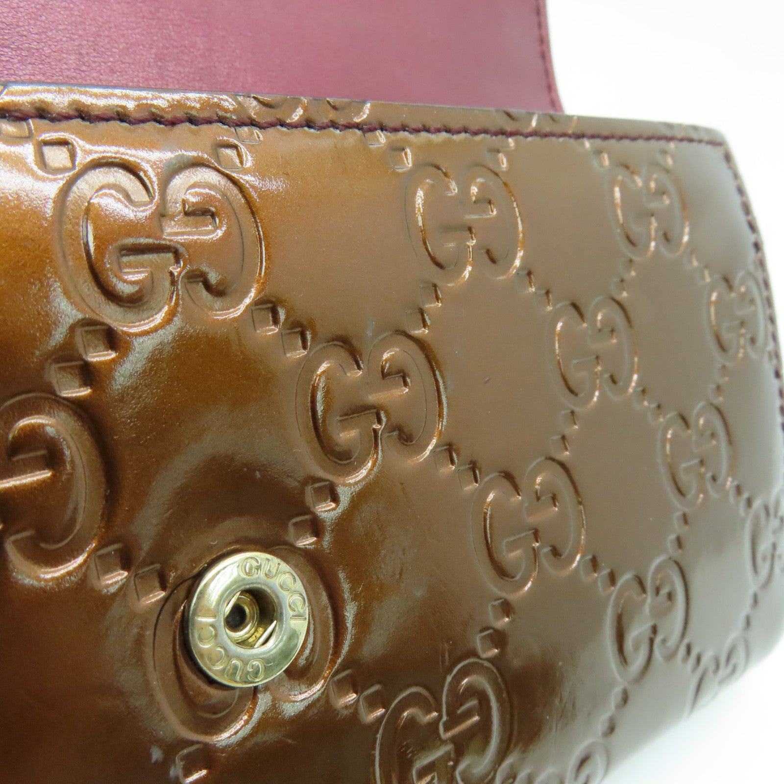 GUCCI patent leather Wallet gold buckle long wallet brown
