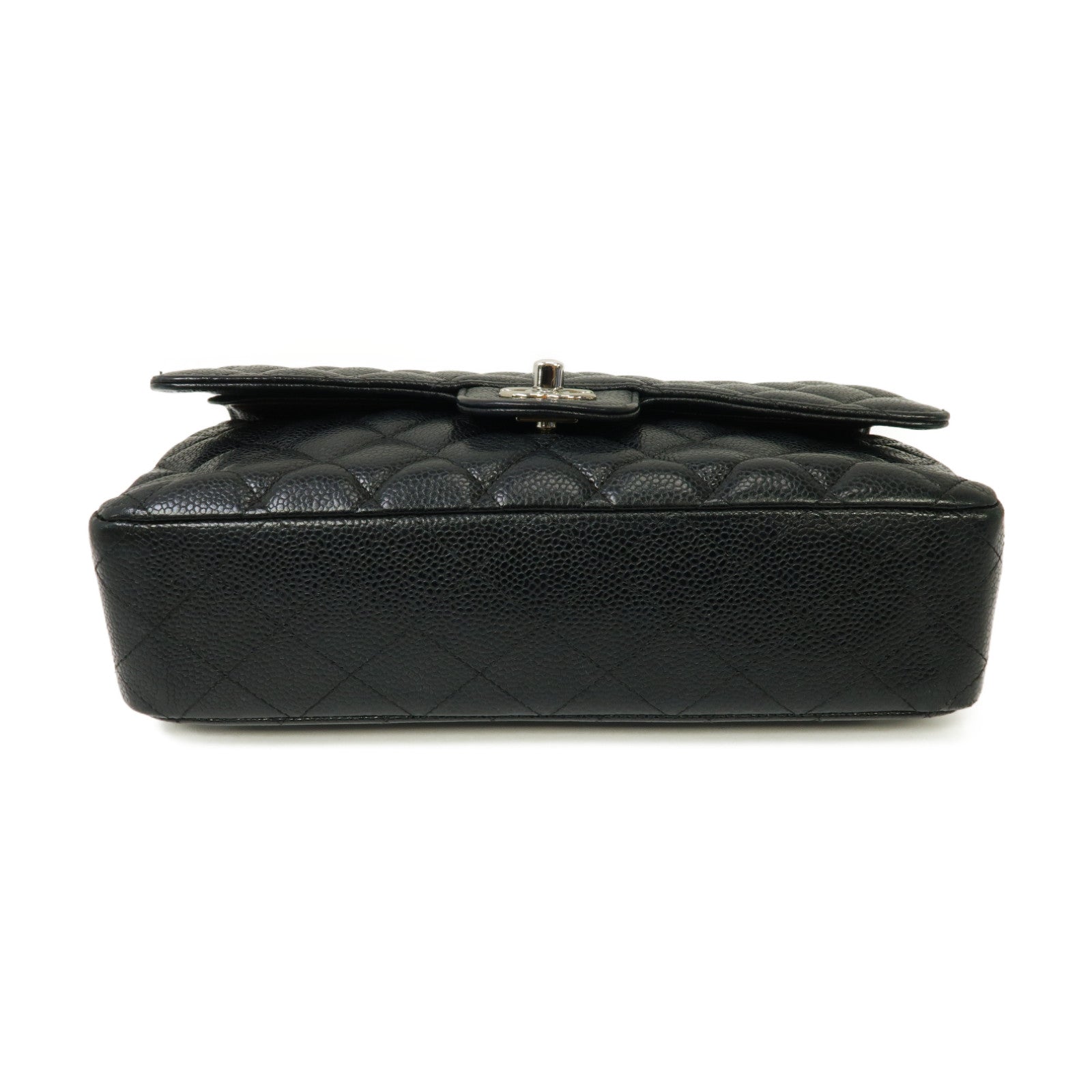 CHANEL 菱格Caviar皮革Classic 25銀扣鏈帶肩背袋黒色