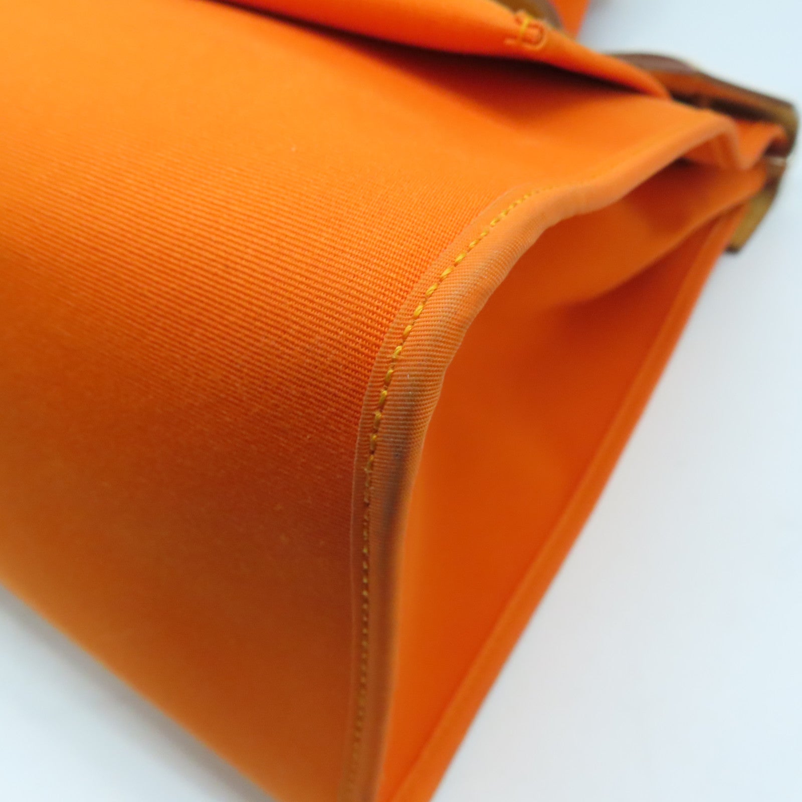 HERMES 【清倉大減價】帆布Herbag GM銀扣手挽肩背兩用袋橙色/啡色