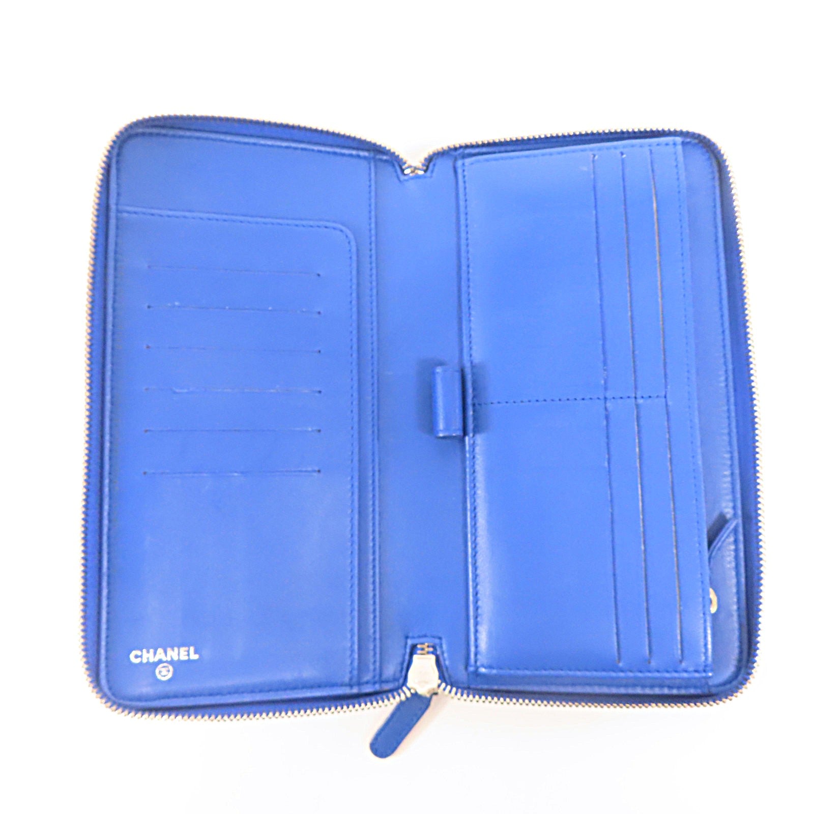 CHANEL CC SHW Large Zip Around Organizer Wallet Lambskin Leather Blue