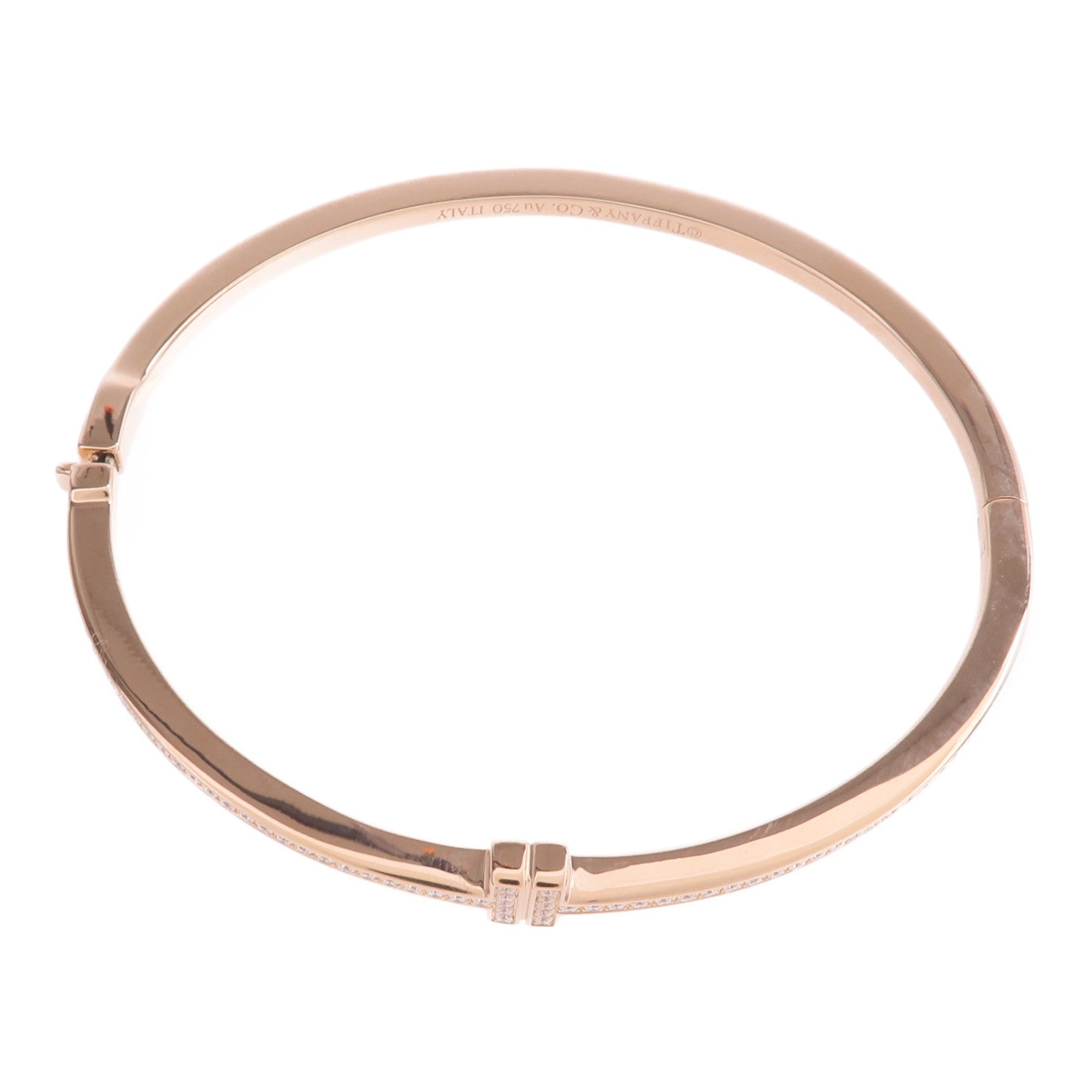 TIFFANY＆CO 18K玫瑰金T Diamond Hinged Wire Bangle鑽石手鐲