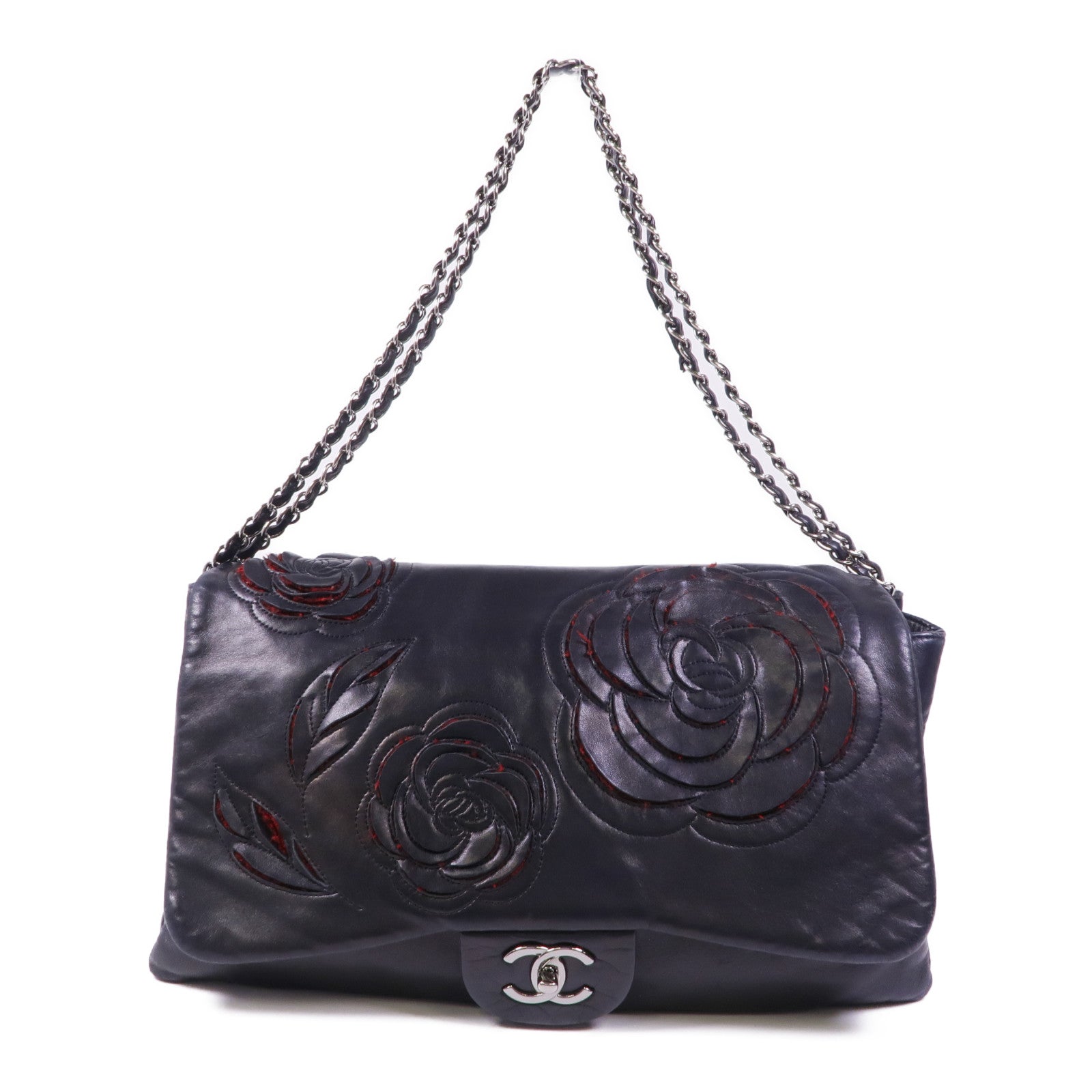 CHANEL 羊皮皮革Chain Shoulder銀扣鏈帶肩背袋