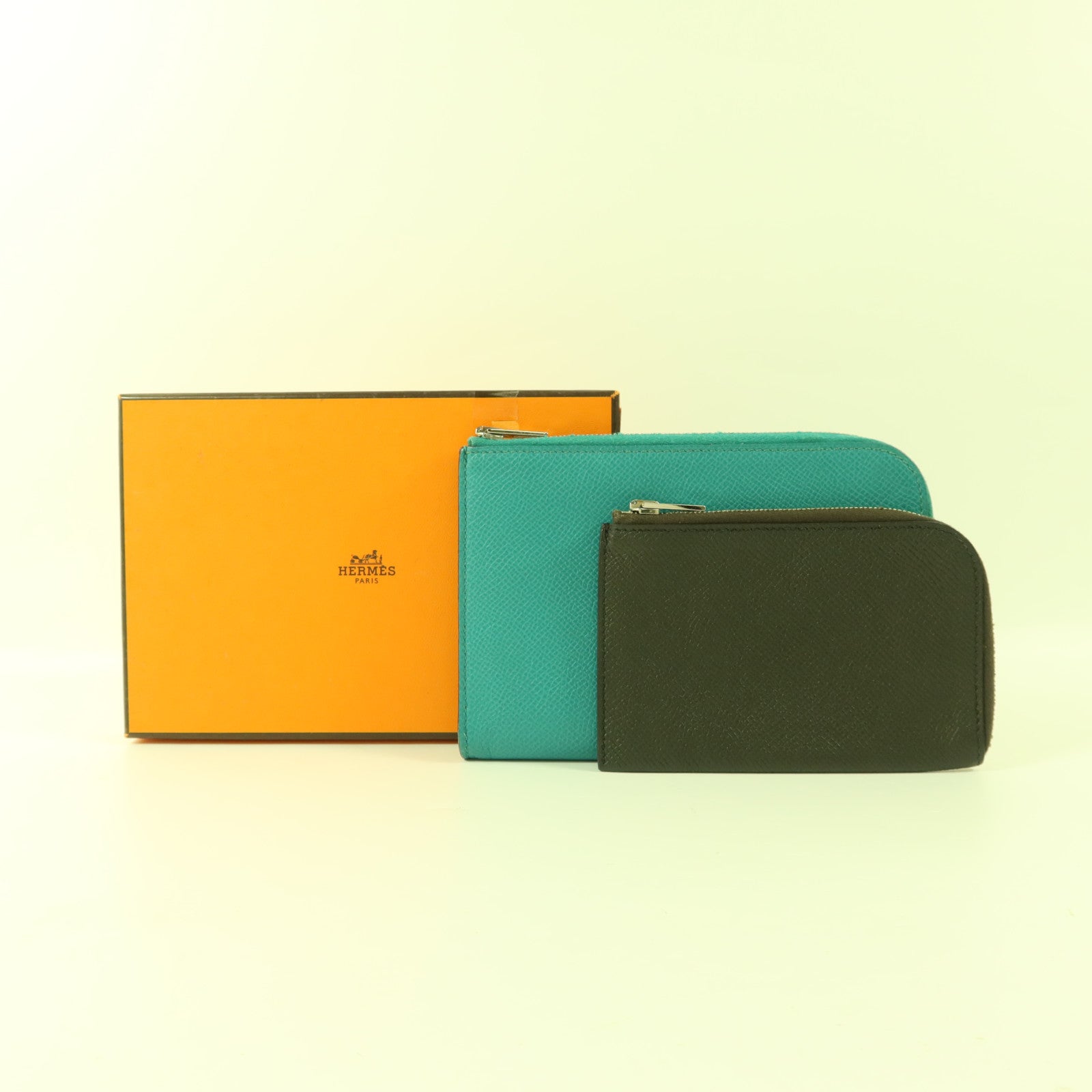 HERMES 【激減優惠】Epsom皮革Zipper Long Wallet銀扣拉鏈長錢包Bleu Paon