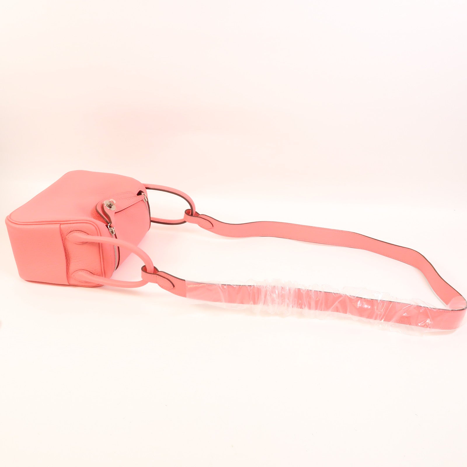 HERMES Clemence皮革Mini Lindy銀扣手挽肩背兩用袋Rose Azalee