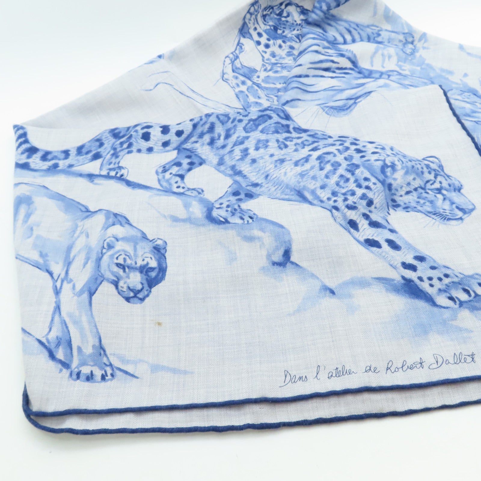 HERMES Cashmere/絲質 Scarf圍巾藍色/灰色