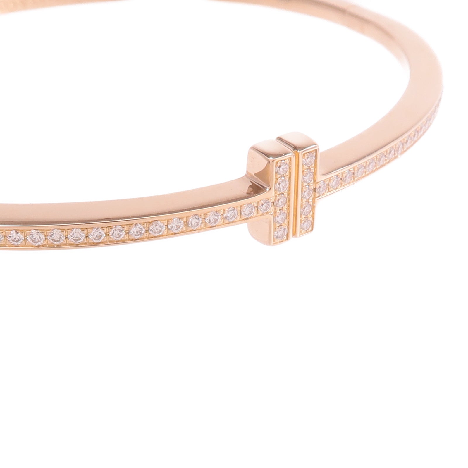 TIFFANY＆CO 18K玫瑰金T Diamond Hinged Wire Bangle鑽石手鐲