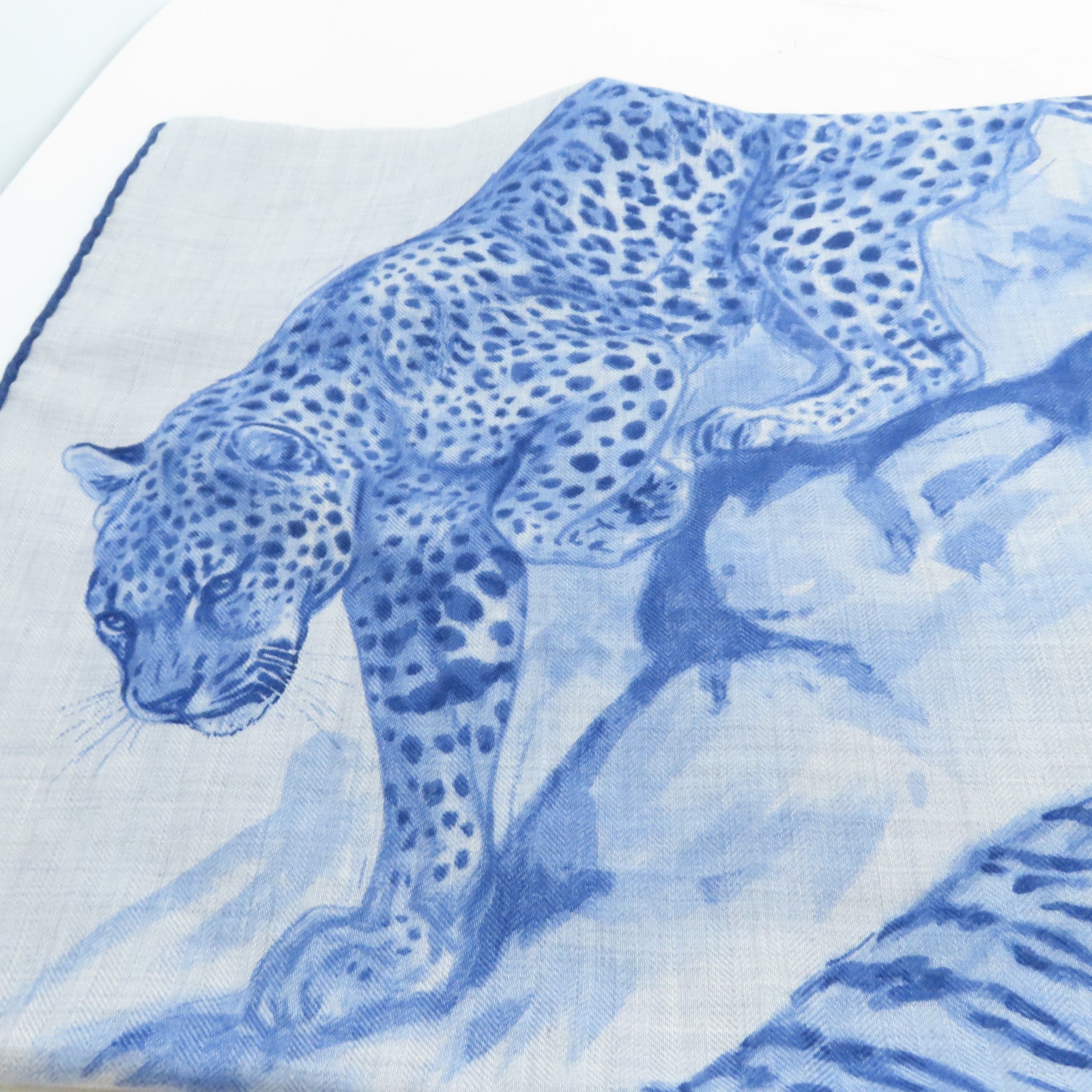 HERMES Cashmere/絲質 Scarf圍巾藍色/灰色