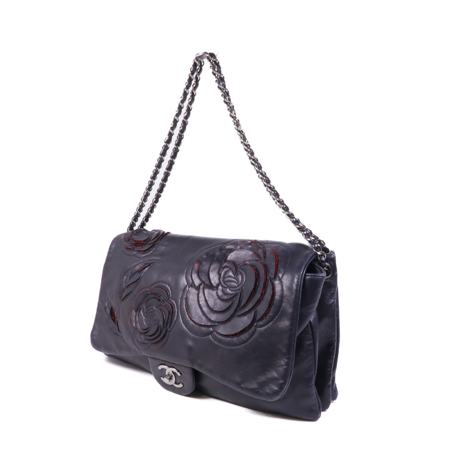 CHANEL 羊皮皮革Chain Shoulder銀扣鏈帶肩背袋