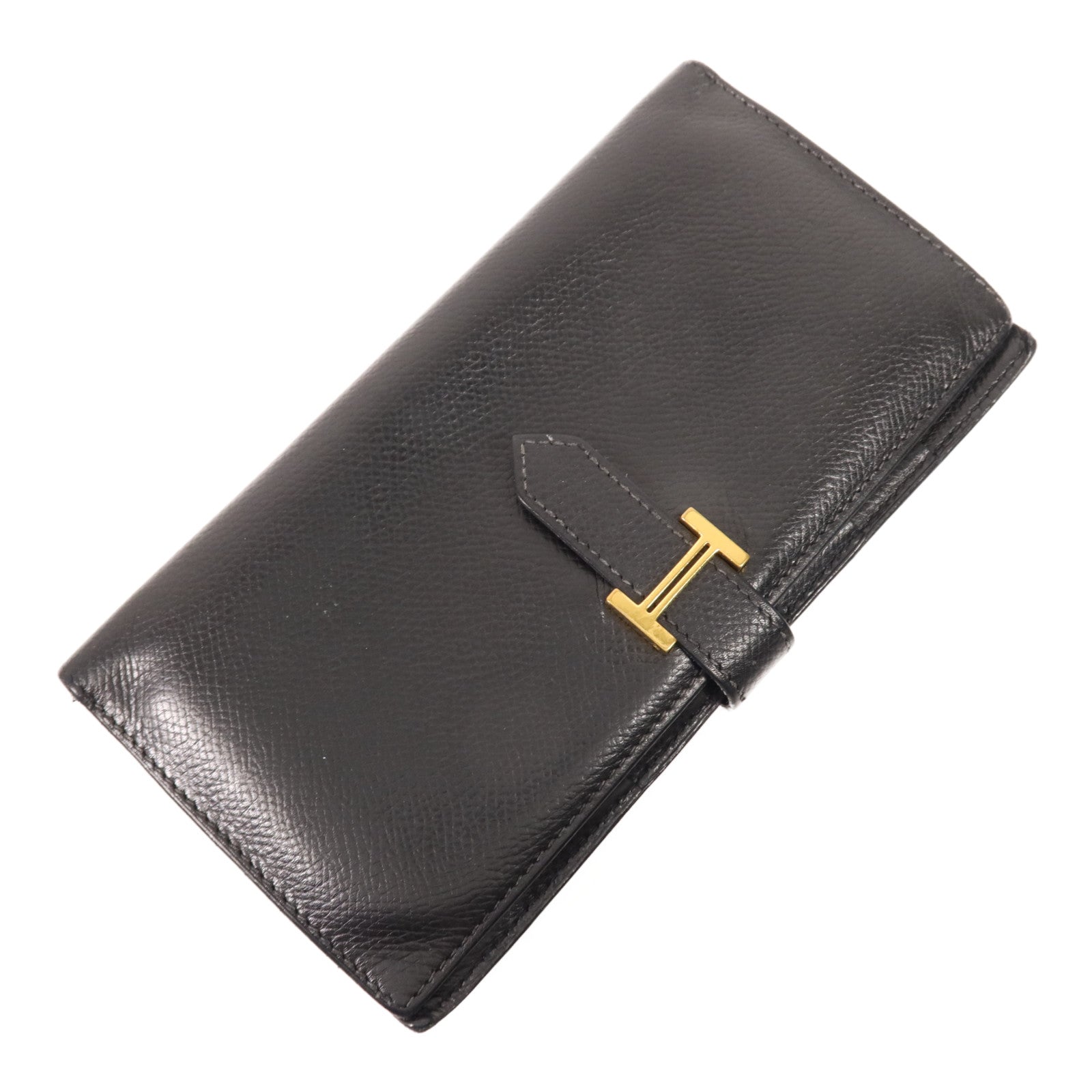 HERMES Epsom皮革Bearn Wallet金扣長錢包Noir