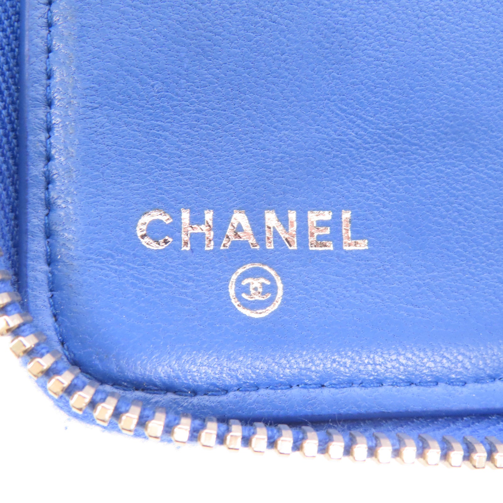 CHANEL CC SHW Large Zip Around Organizer Wallet Lambskin Leather Blue