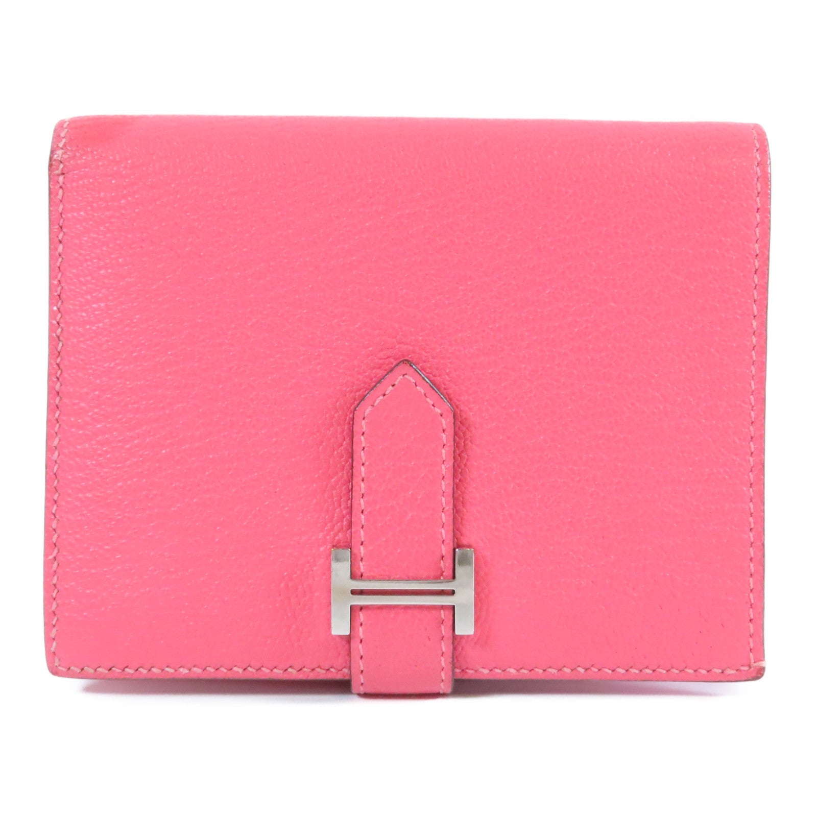 HERMES 【激減優惠】Chevre皮革Bearn Wallet銀扣錢包Rose Azalee杜鵑粉紅色