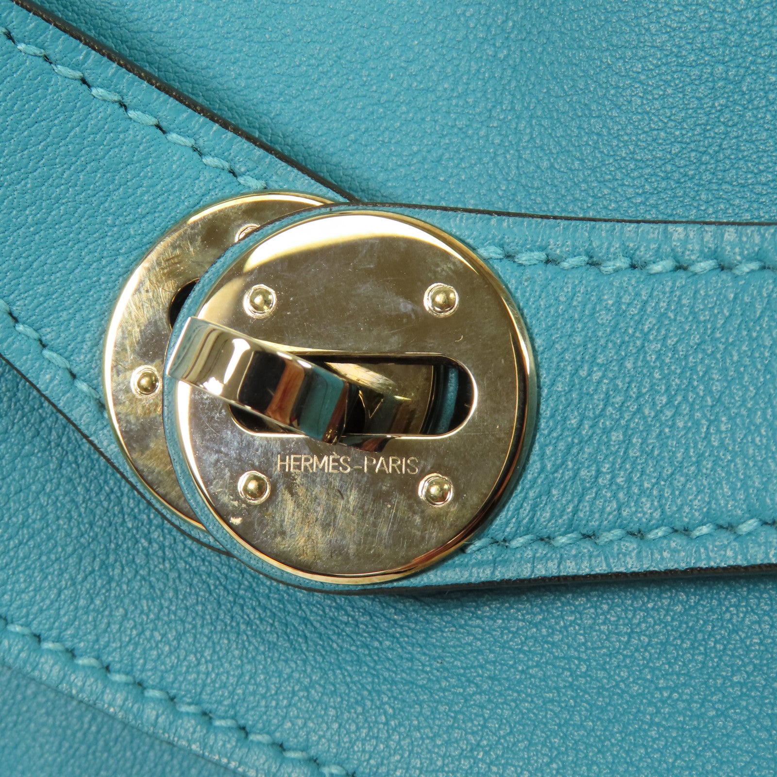 HERMES Swift皮革Lindy 30銀扣肩背袋7B Turquoise