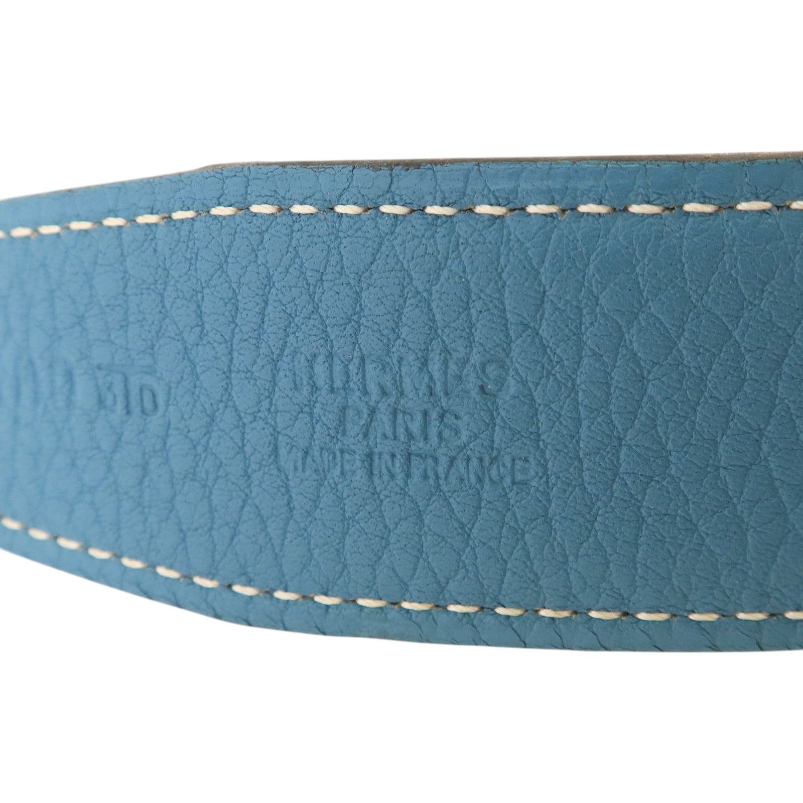 HERMES Clemence皮革Compact Belt 110cm銀扣皮帶Blue Jeans/Noir