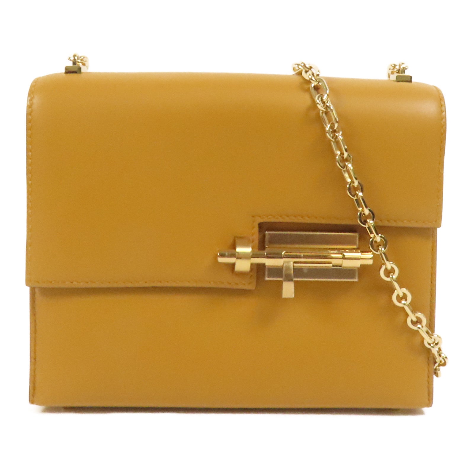 HERMES Tadelakt皮革Verrou Mini金扣鏈帶肩背袋Sesame