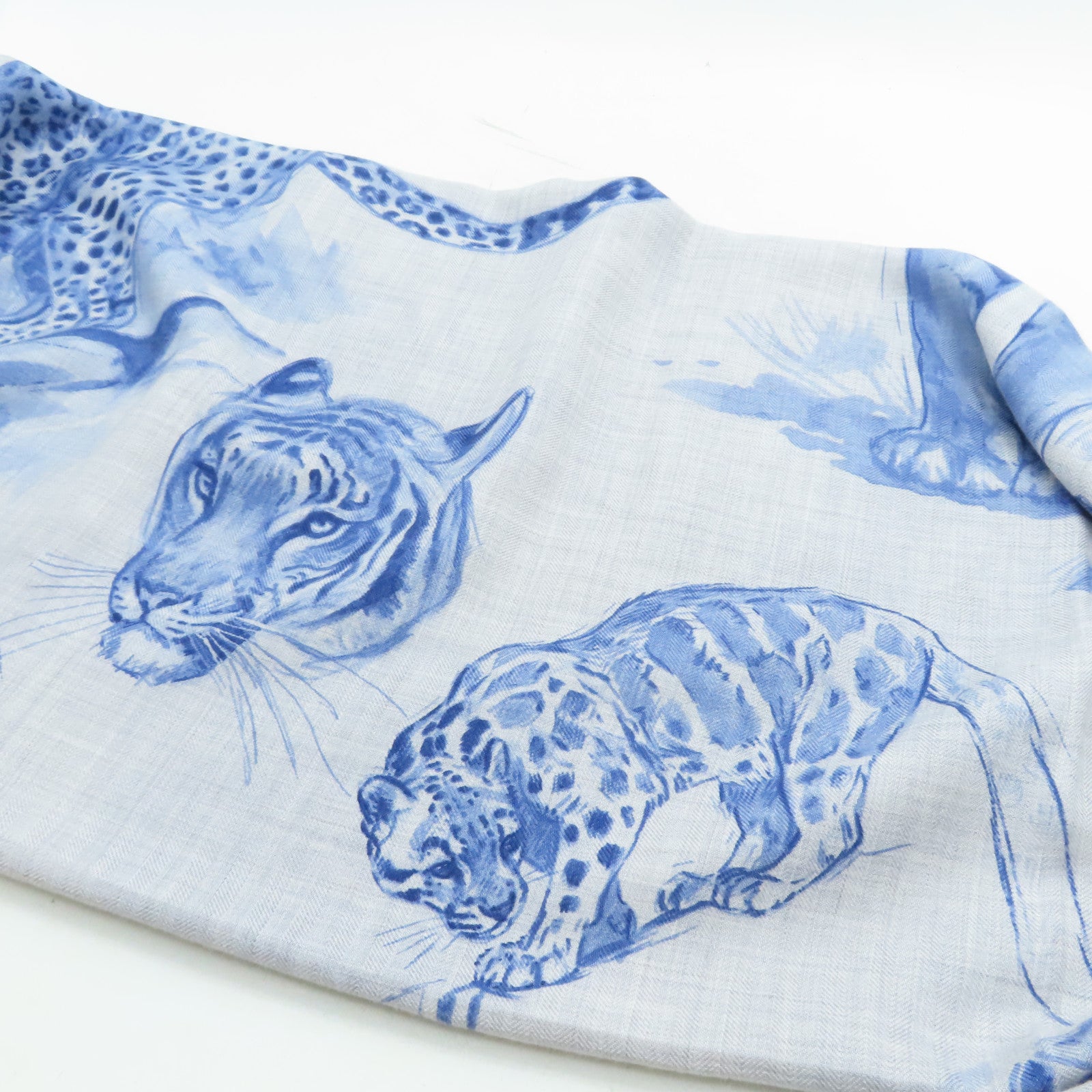 HERMES Cashmere/絲質 Scarf圍巾藍色/灰色