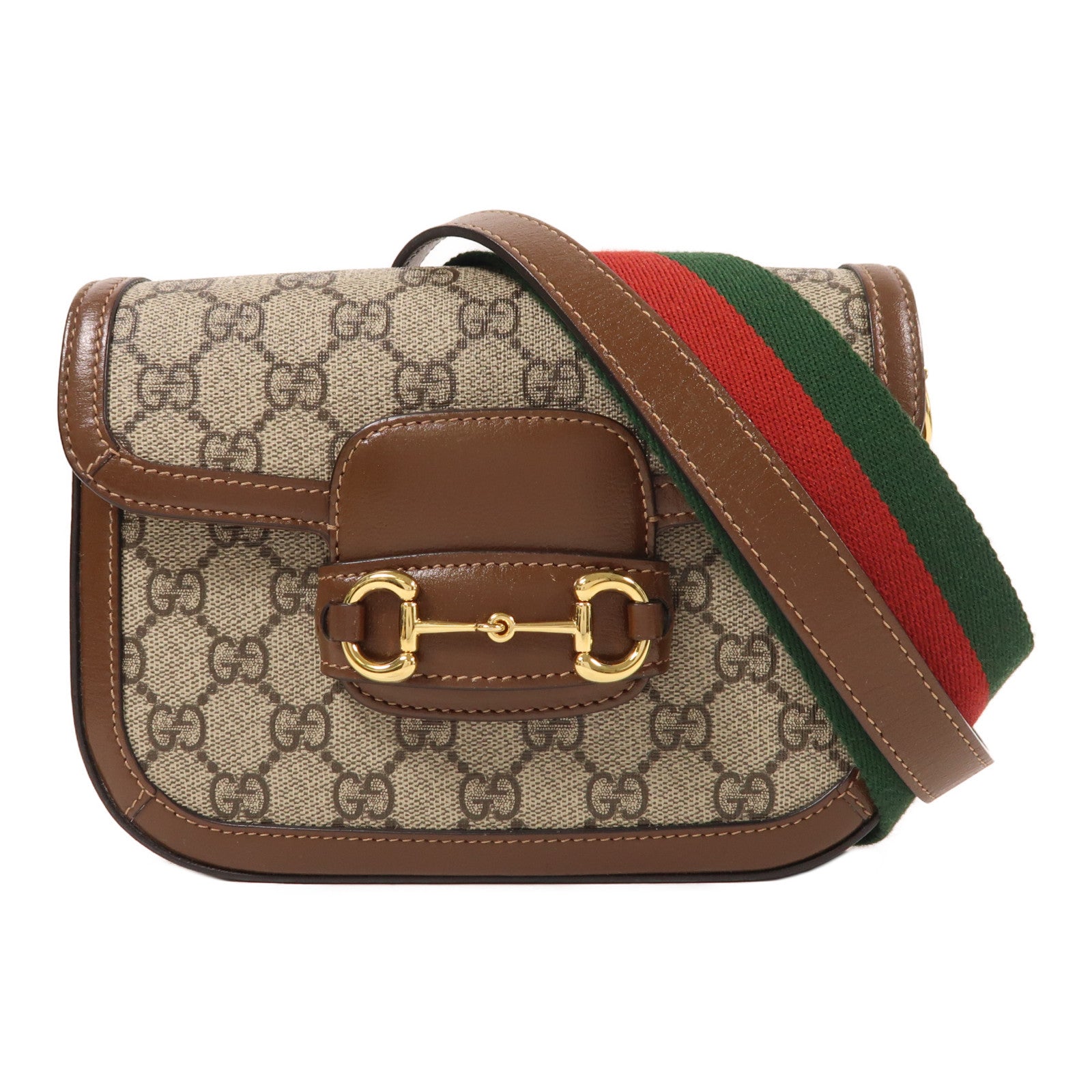 GUCCI 塗層帆布/牛皮皮革Horsebit 1955 Small金扣肩背袋