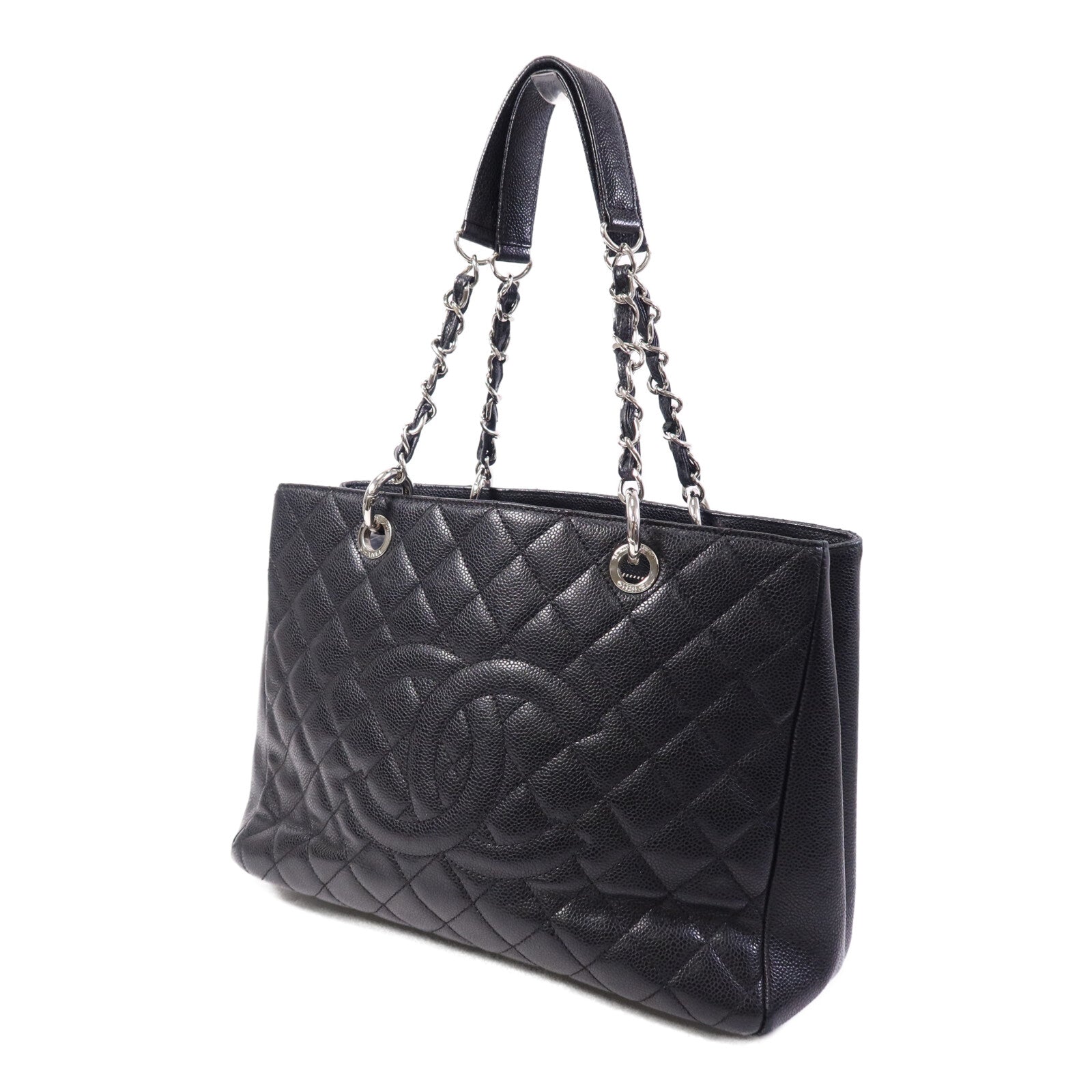 CHANEL 牛皮皮革GST Grand Shopping Tote Bag銀扣鏈帶肩背袋